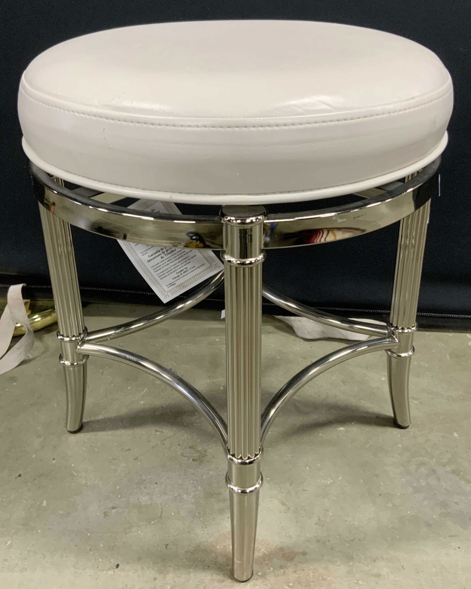 Frontgate Bailey Chrome Faux Leather Vanity Stool