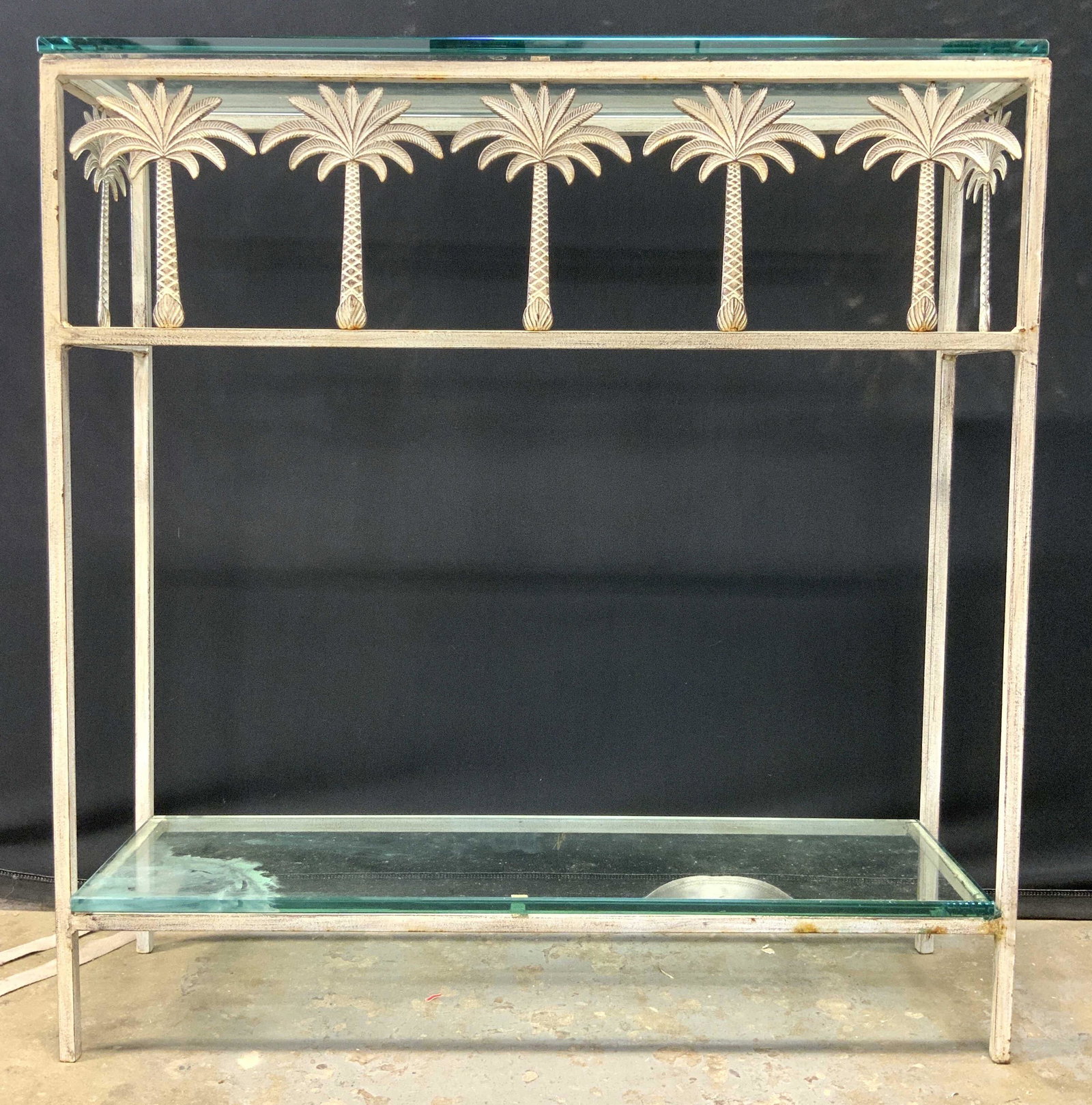 2 Tier Palm Tree Iron Plant Stand w Glass Top (1 of 8)