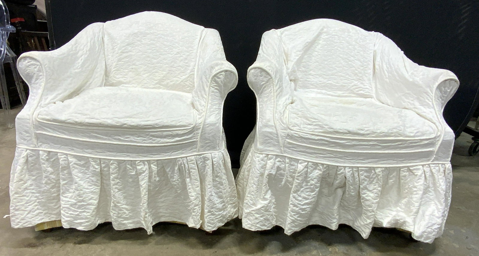 Pr Vintage Skirted Armchairs W Slip Covers (1 of 9)