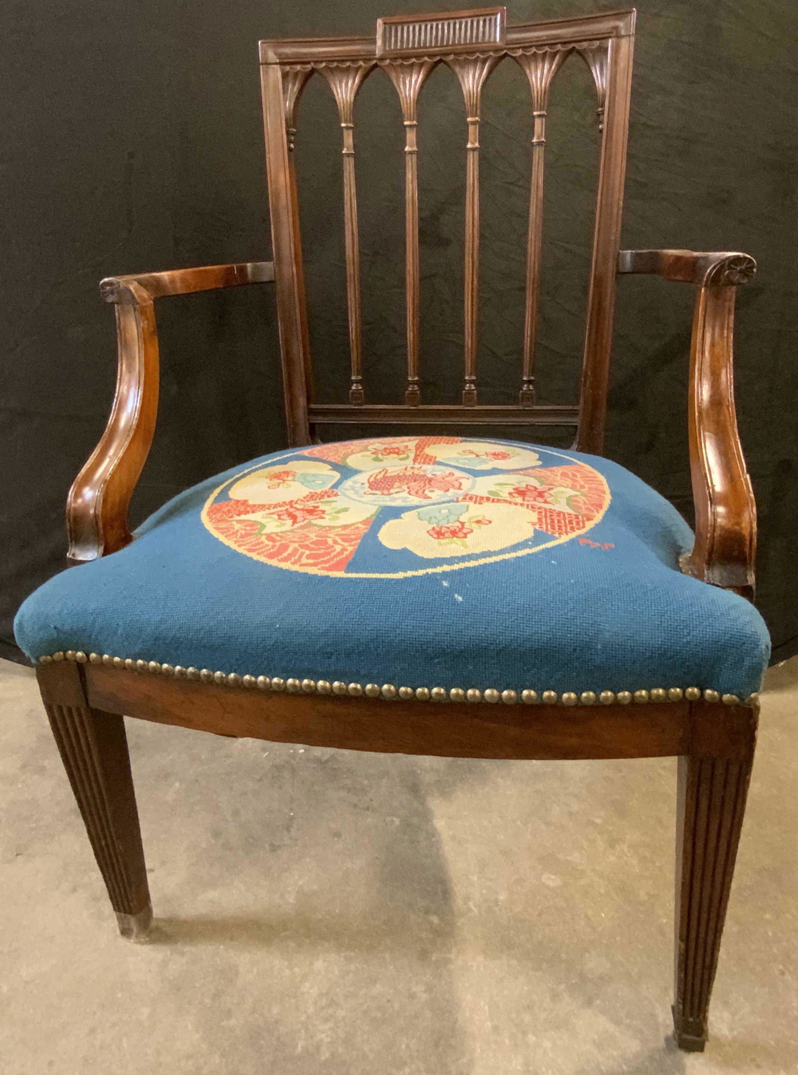Vintage Needlepoint Carved Wood Frame Chair (1 of 14)
