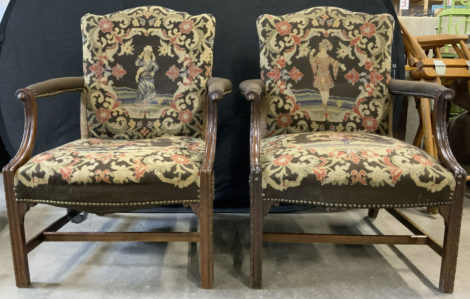 Pr Vintage Needlepoint Upholstered Chairs (1 of 11)