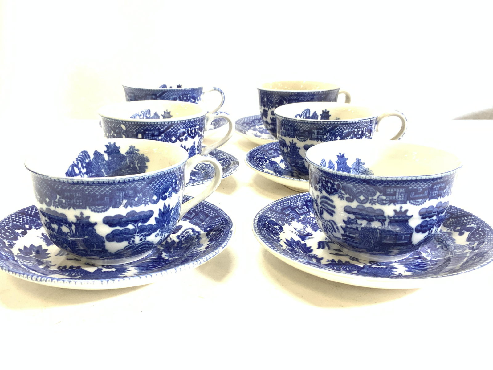 Canton Willow Blue Tea Cup & Saucer Set 12 Japan (1 of 8)