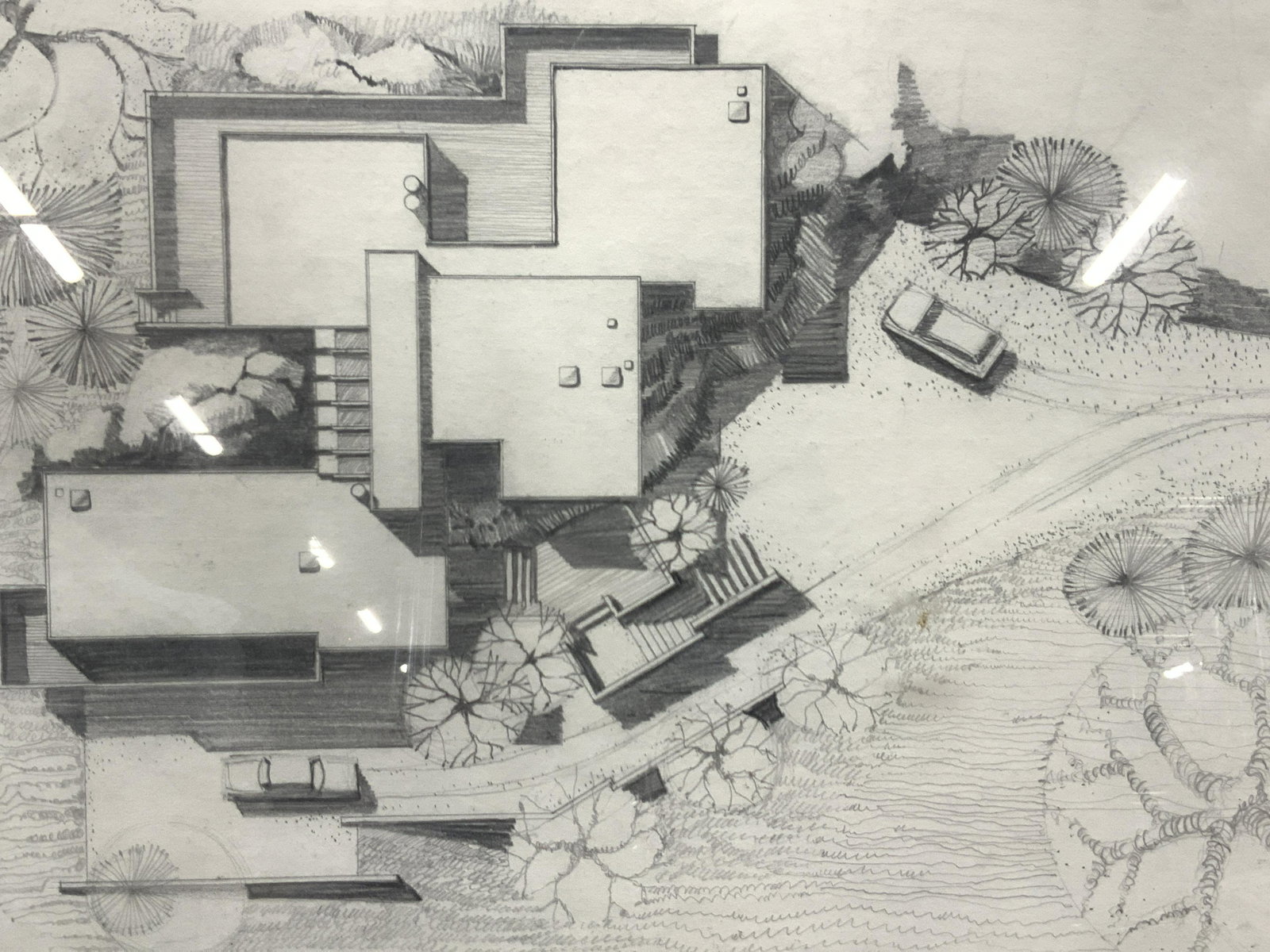 Framed Birds Eye View House Graphite Drawing (1 of 9)