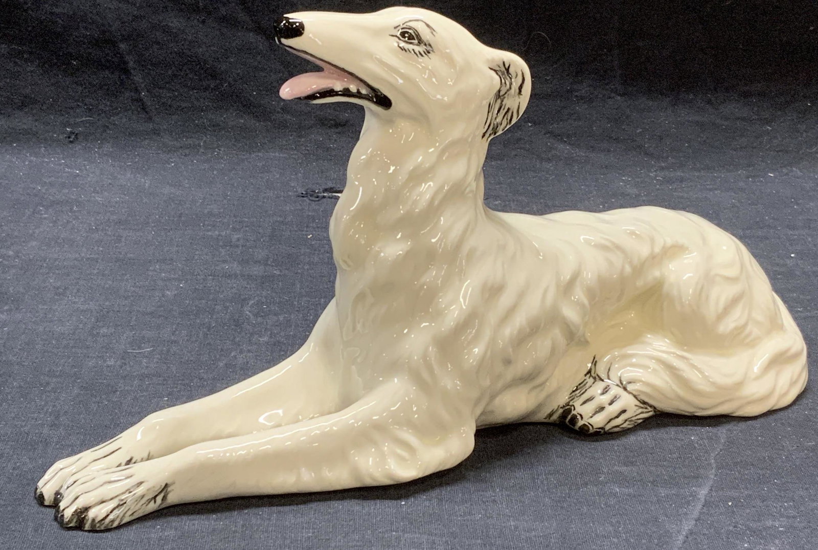 VIOLET RICH Porcelain Borzoi Dog Figurine: Violet Rich porcelain Borzoi dog figurine. Signed to underside. Measures approx. 10 x 3 x 5.25 inches. In good condition. Violet rich, Violet rich figurine, borzoi, dog, dog figurine, borzoi figurine,