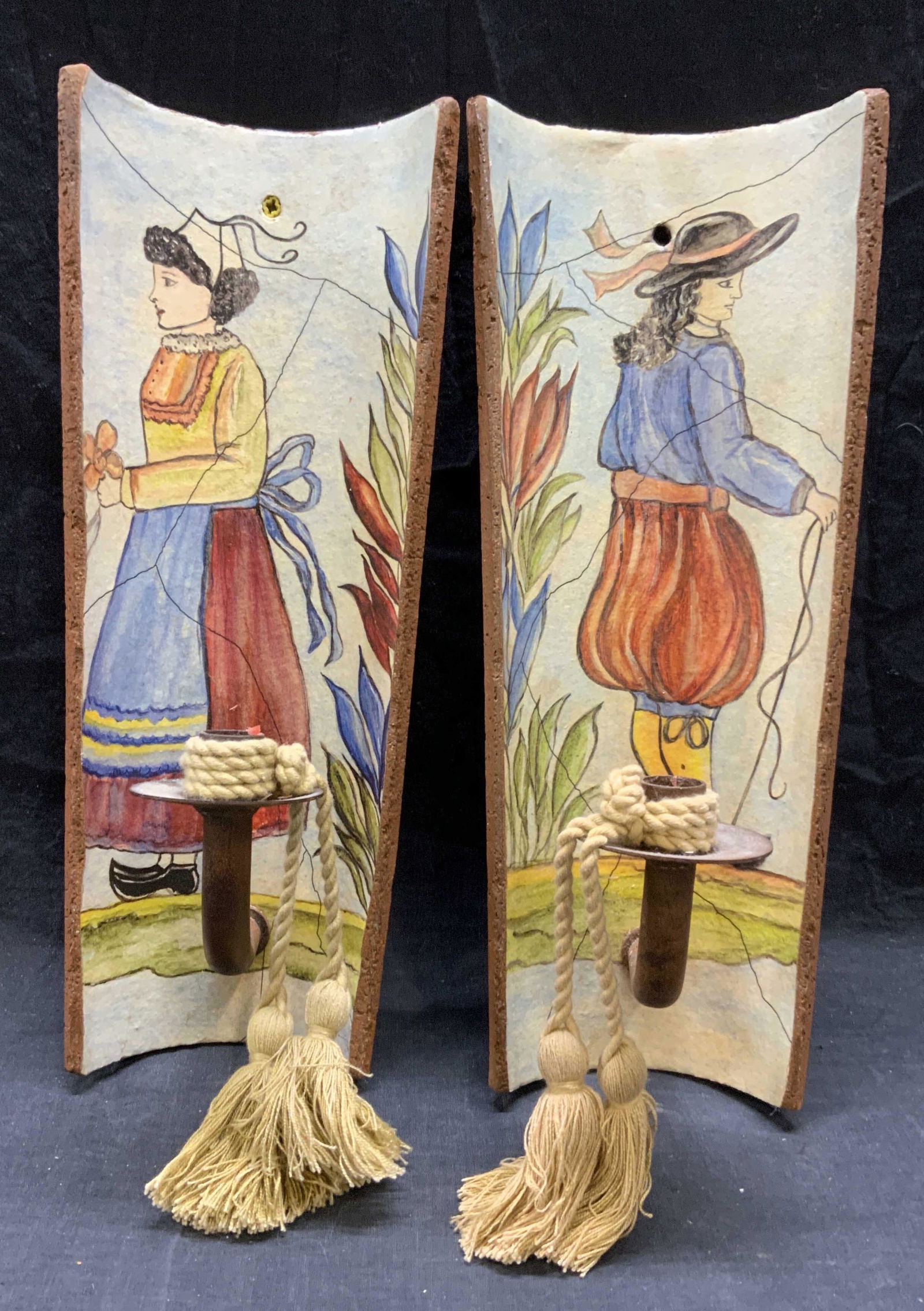 Pair REDLAND Pottery Candlestick Sconces Mexico (1 of 7)