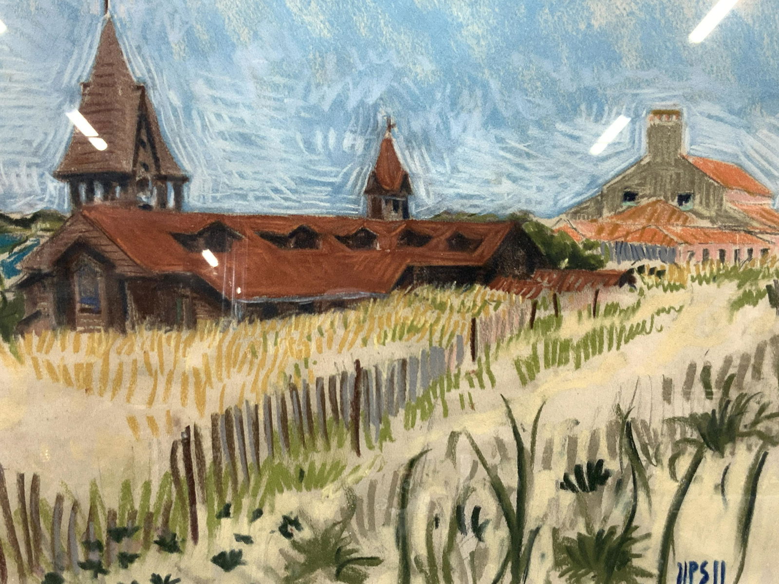 Signed Church Landscape Pastel Drawing (1 of 10)