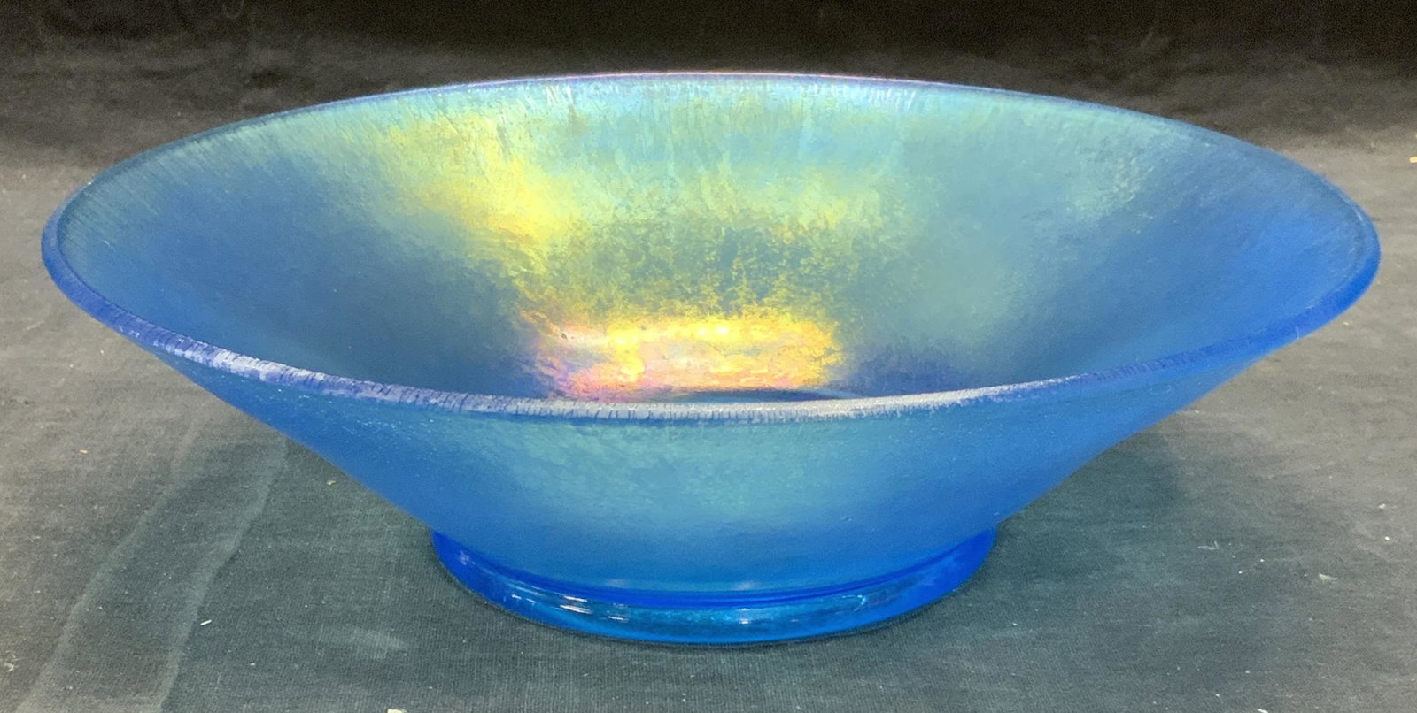 Iridescent Blue Art Glass Bowl (1 of 6)