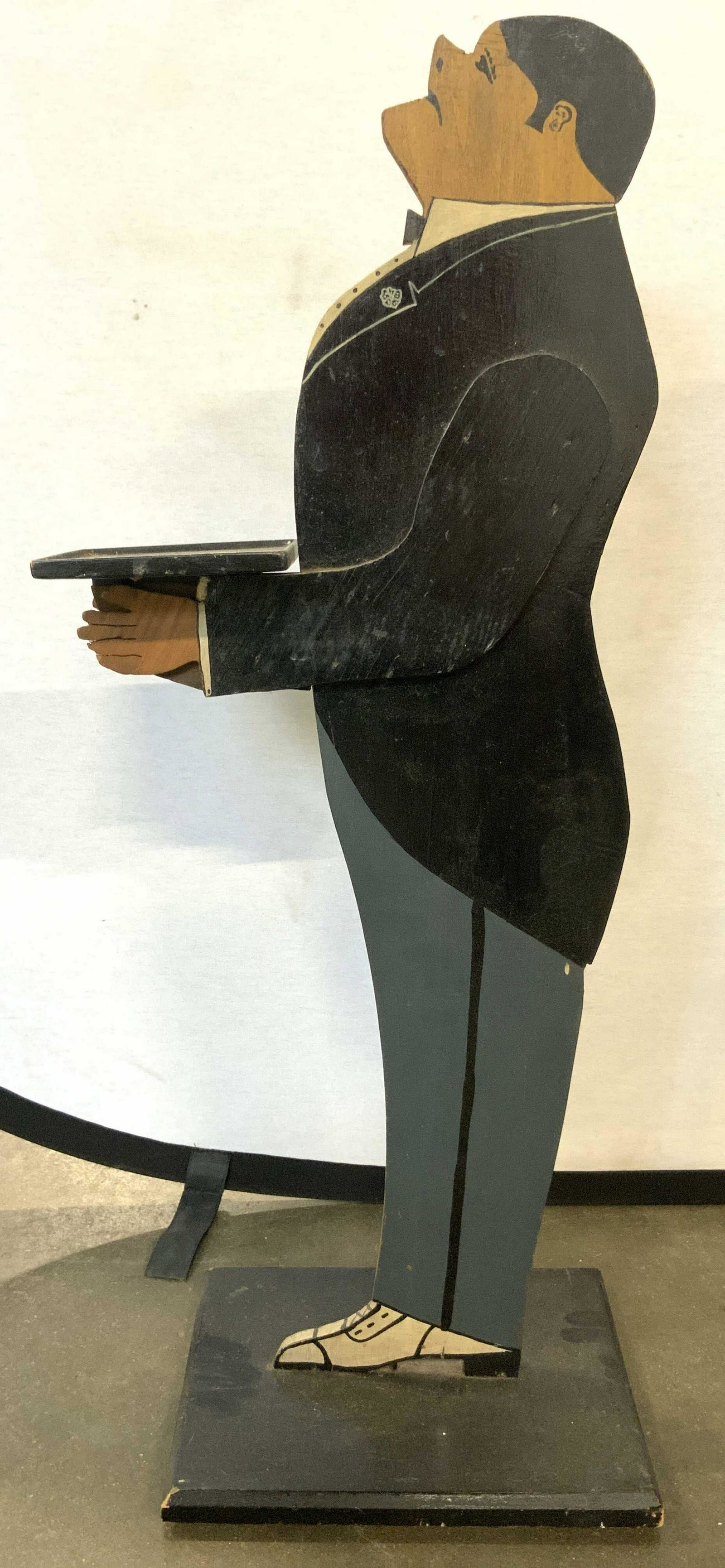 Vintage Carved Wooden Butler Smoking Stand 2ft7in: Smoking stand is vintage possibly antique. Piece is wooden. Appears to be hand crafted & hand painted. Piece measures approx 31 inches tall 14 inches deep 8.5 inches wide. Folk art, Smoking stand, woo