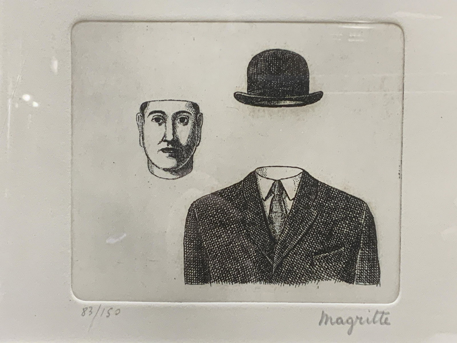 Attr RENE MAGRITTE Signed Bowler Hat Man Etching (1 of 7)
