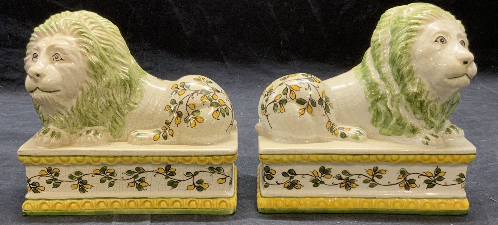 Pair Vintage Ceramic Majolica Lion Figurals Italy (1 of 8)