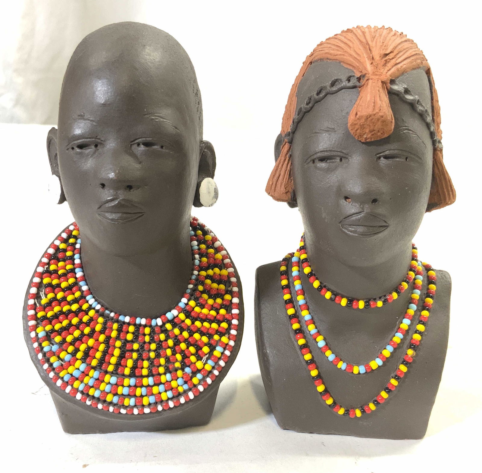 Lot 2 Ceramic MAASAI Bust Figures W Beaded Detail (1 of 8)