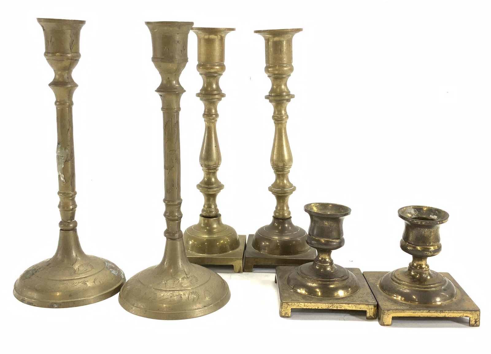 Lot 6 Solid Brass Candle Sticks, England & India (1 of 6)