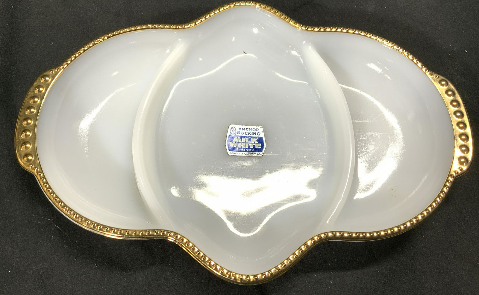 ANCHOR HOCKING MILK WHITE Gilt Rim Glass Tray (1 of 6)