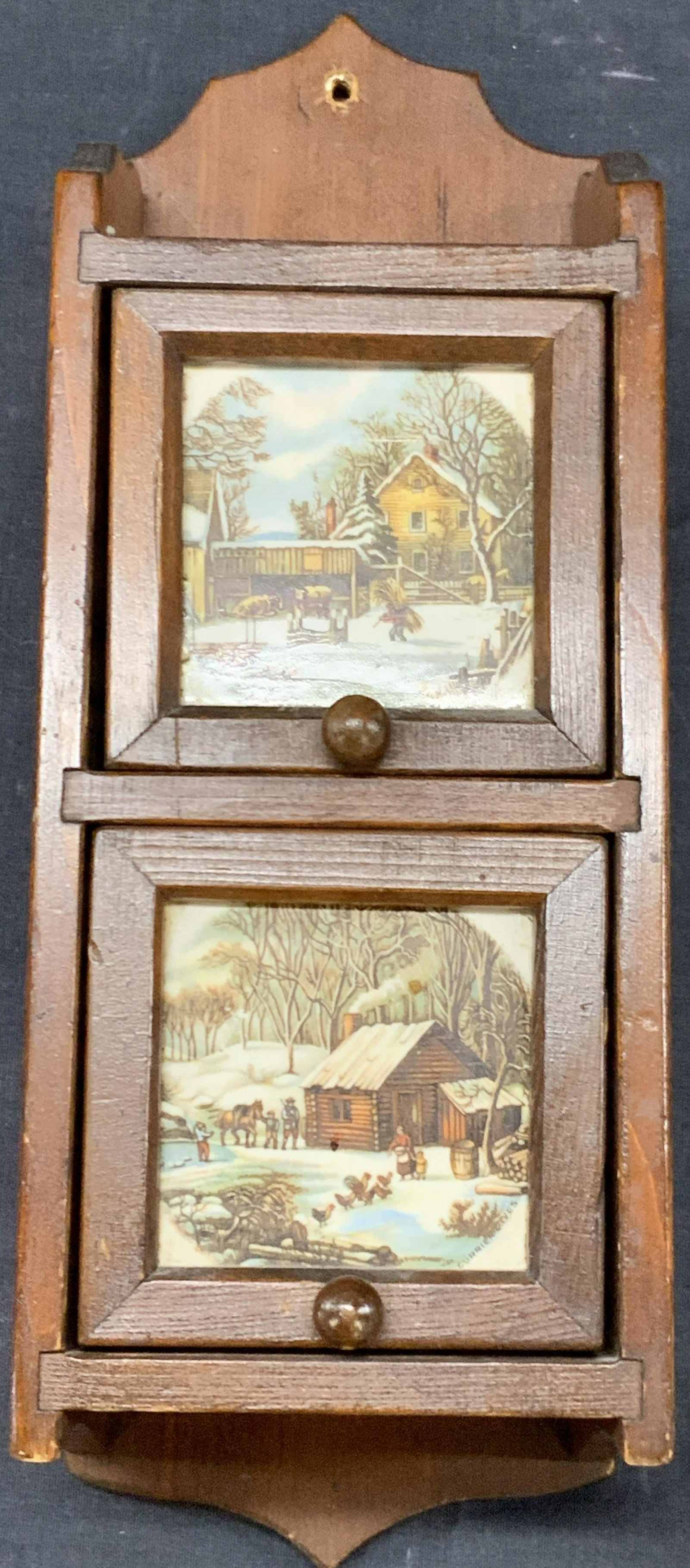 Wood & Tile Crafted Hanging 2 Drawer Wall Cabinet (1 of 8)