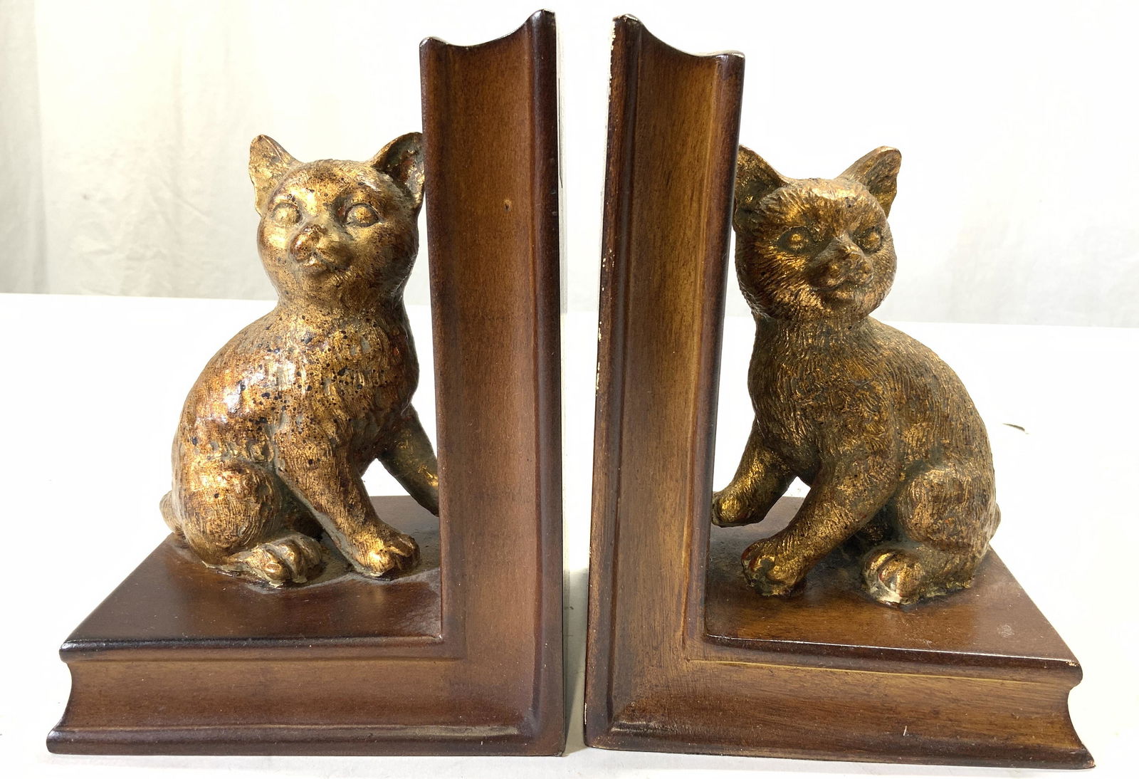 Vntg Pair Gilt Wood Cat Bookends (1 of 7)