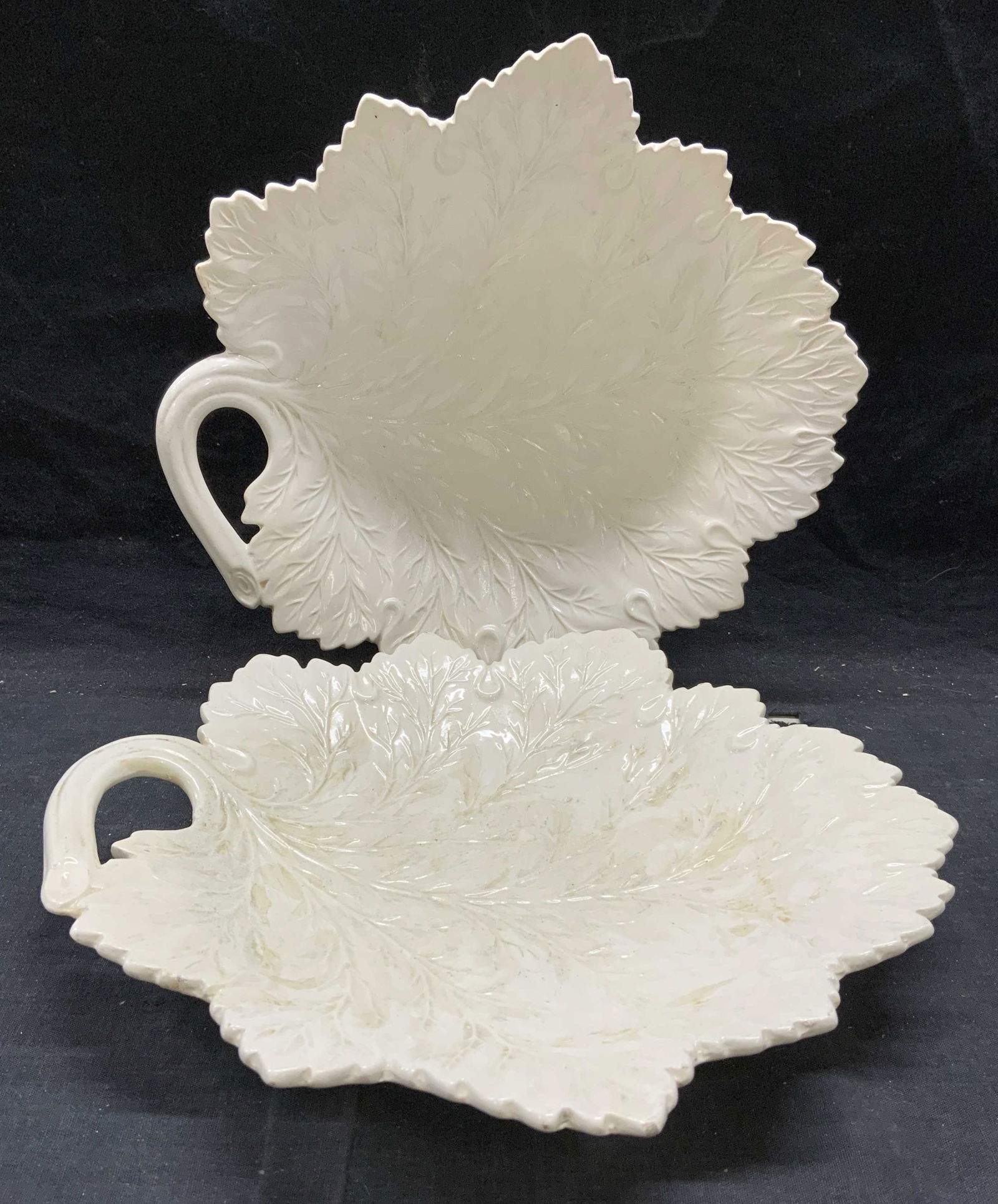 Pair Vintage White Ceramic Leaf Plates (1 of 9)