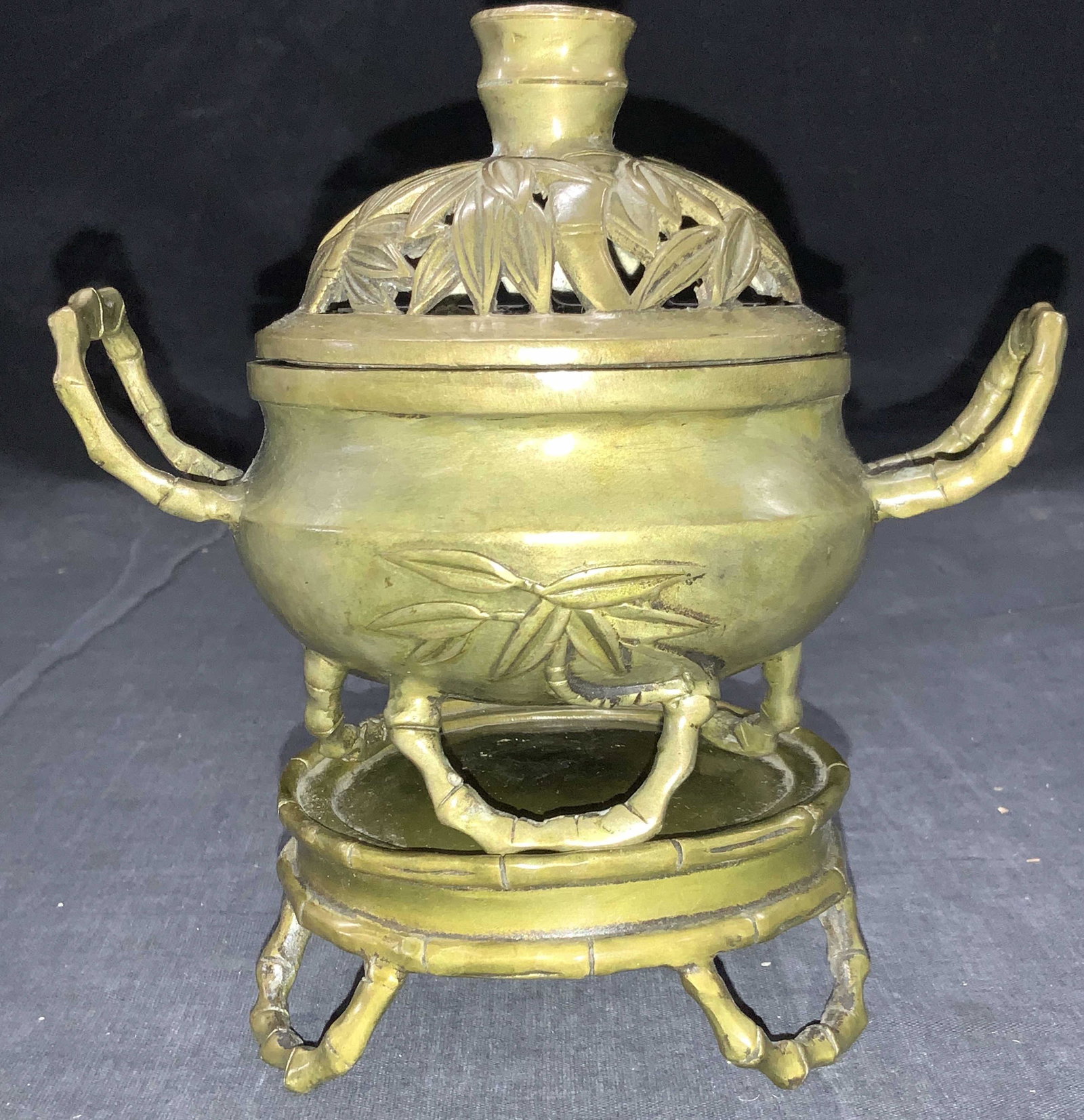 Asian Bamboo Brass Incense Stove W Stand (1 of 7)