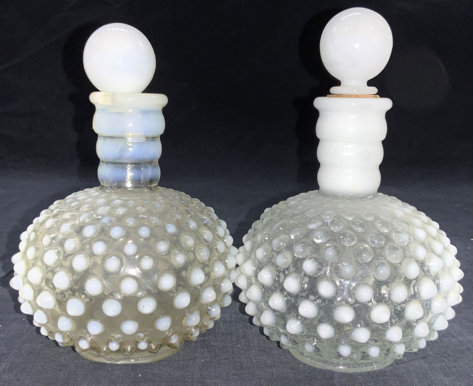 Pair Vintage Hobnail Milk Glass Bottles (1 of 6)