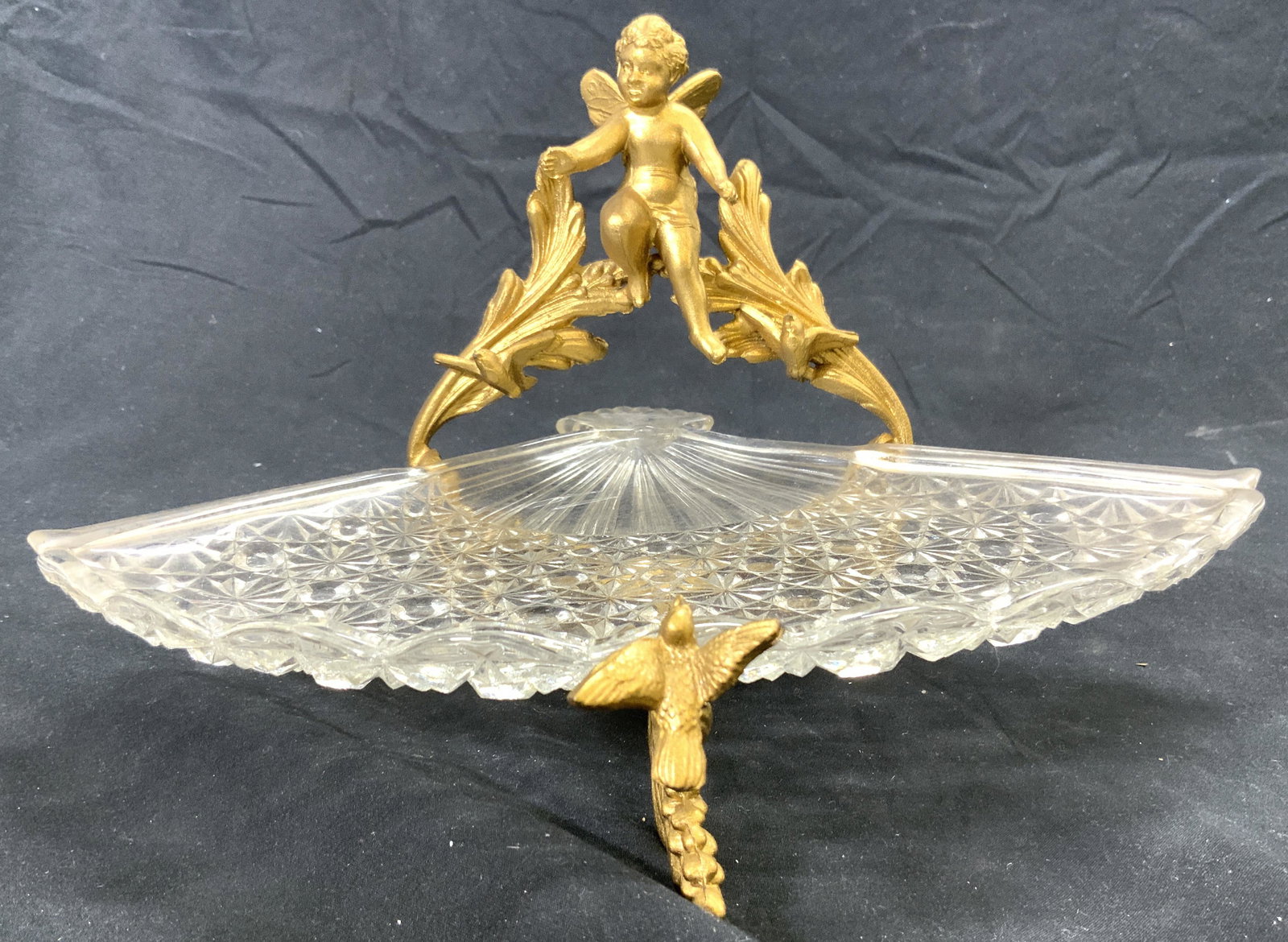 Vntg Victorian Gilt Metal Stand W Fan Glass Dish (1 of 7)