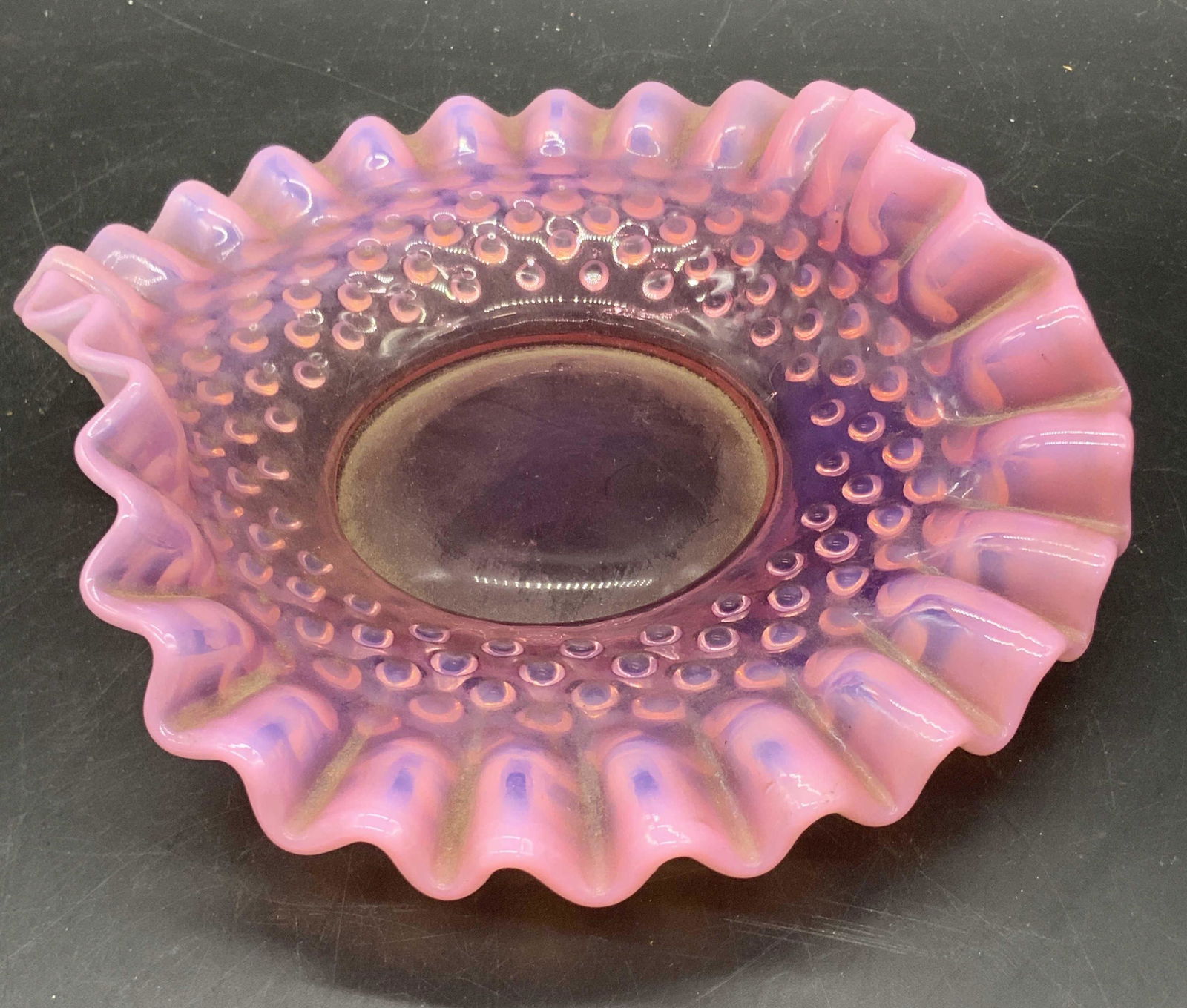 Vintage Ruffled Pink Opalescent Glass Trinket Dish (1 of 10)