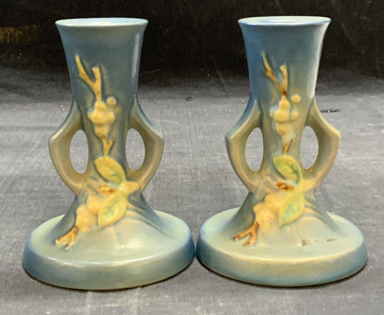 Pair ROSEVILLE Art Pottery Botanical Candlesticks (1 of 7)
