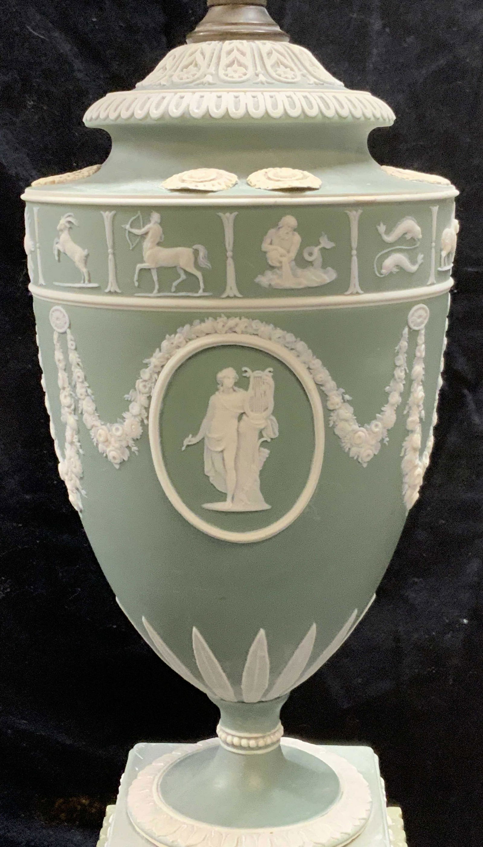 Vintage Green Ceramic Grecian Urn Lamp (1 of 6)
