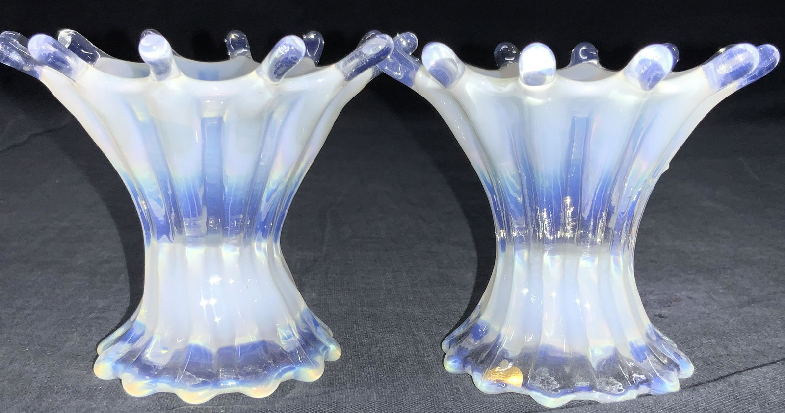 Pair Pearlescent Art Glass Candle Holders (1 of 6)
