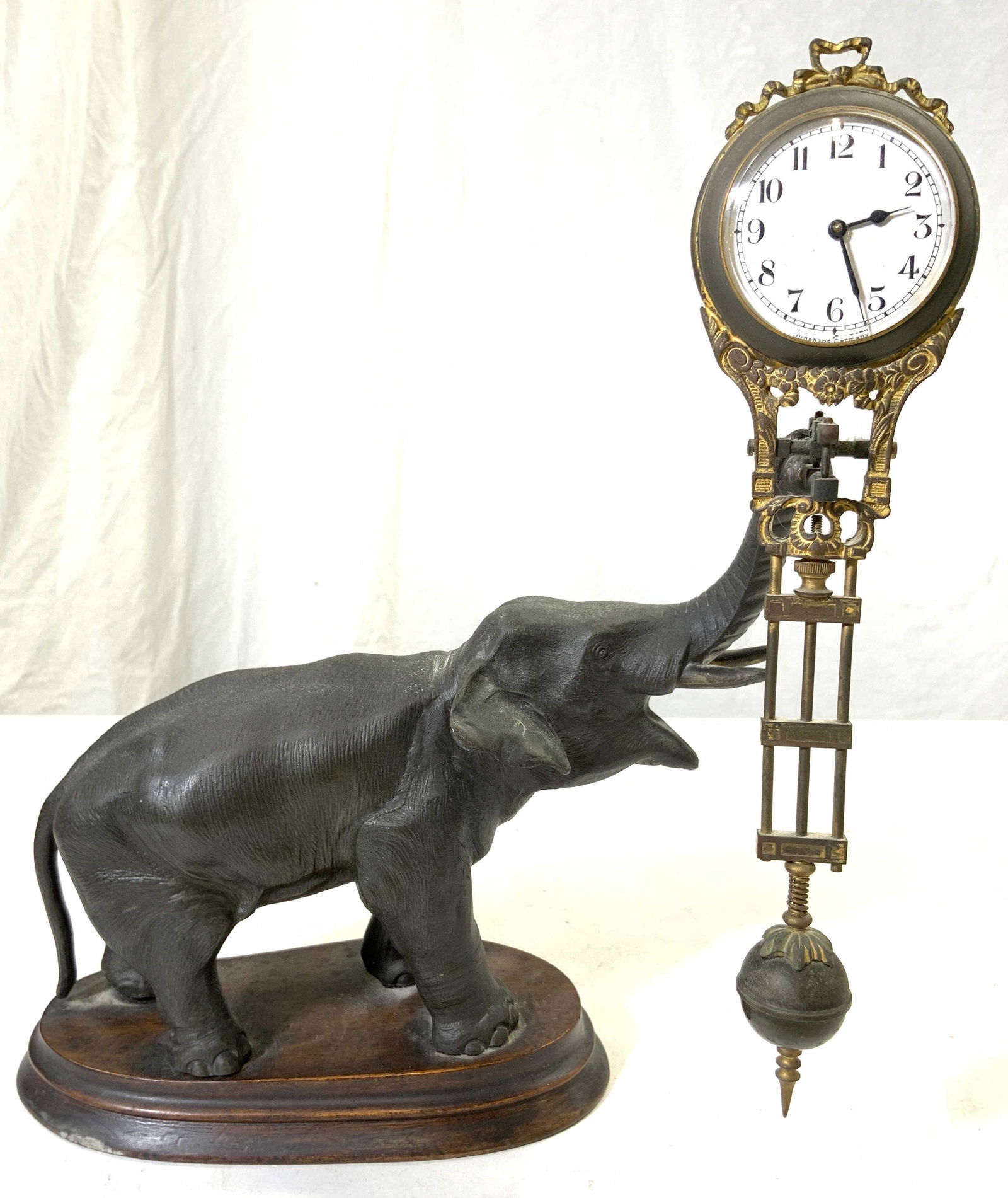 JUNGHANS Antq Brnz Elephant Pendulum Clock GERMANY (1 of 10)