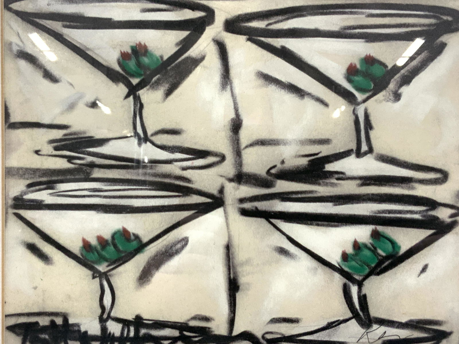 Signed Cocktail Martini Glasses Lithograph (1 of 8)