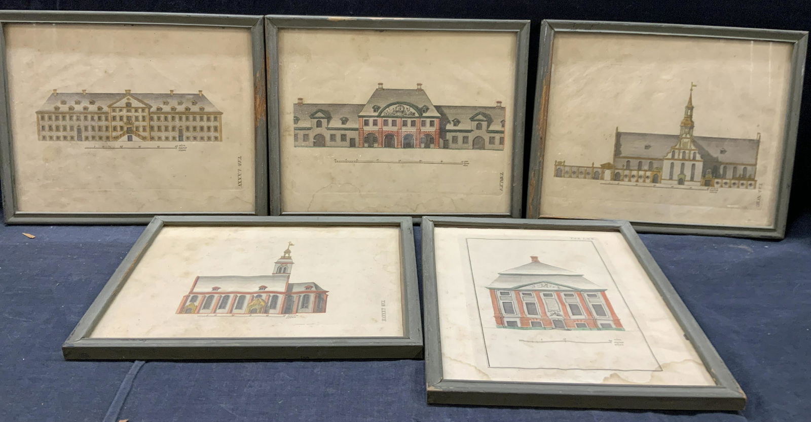 Set 5 Vintage Colored Architectural Plate Etchings (1 of 11)
