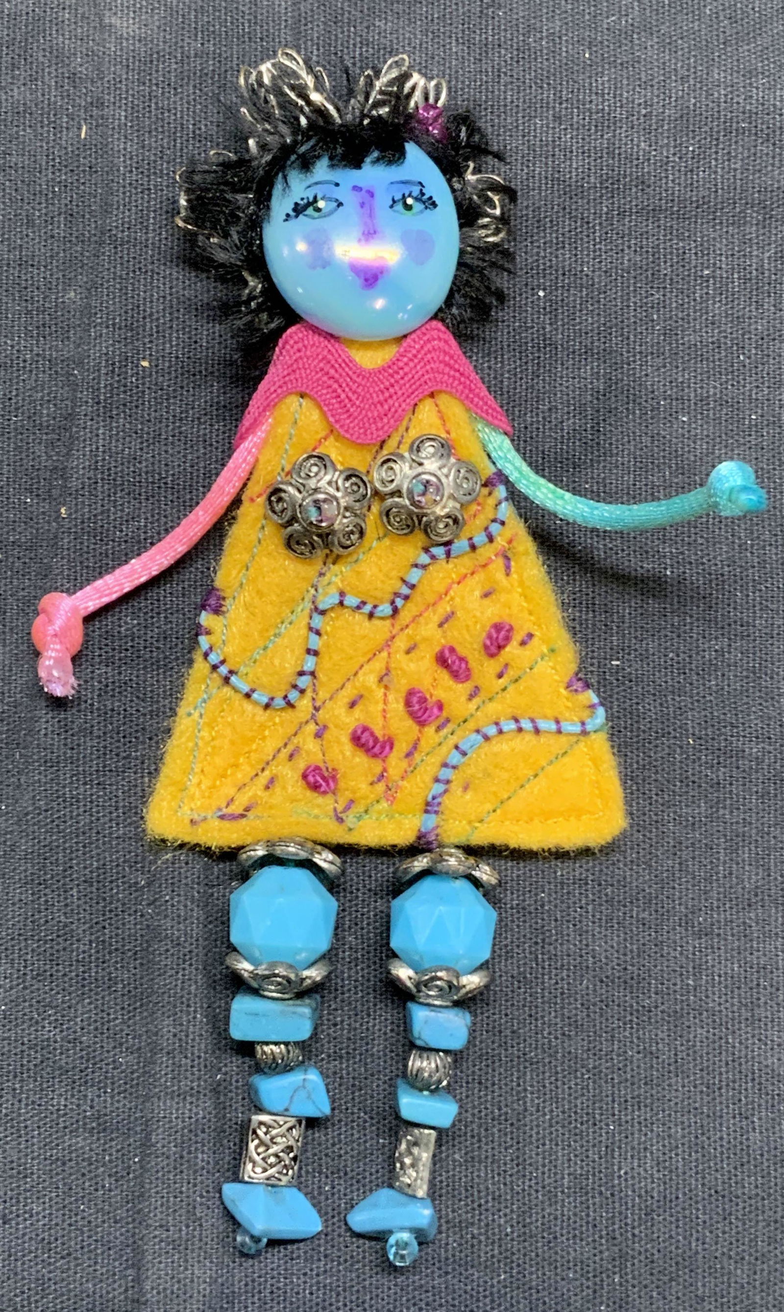 Signed Folk Art Figural Fabric Brooch (1 of 6)