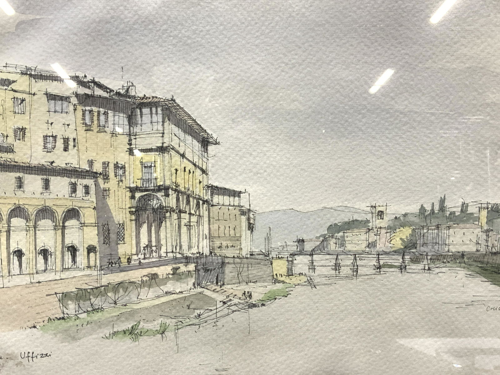 Signed Firenze Uffizzi Watercolor Lithograph (1 of 11)