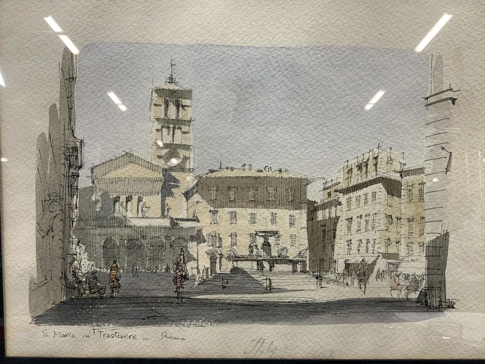 S.Maria In Trastevere Rome Watercolor Lithograph (1 of 9)