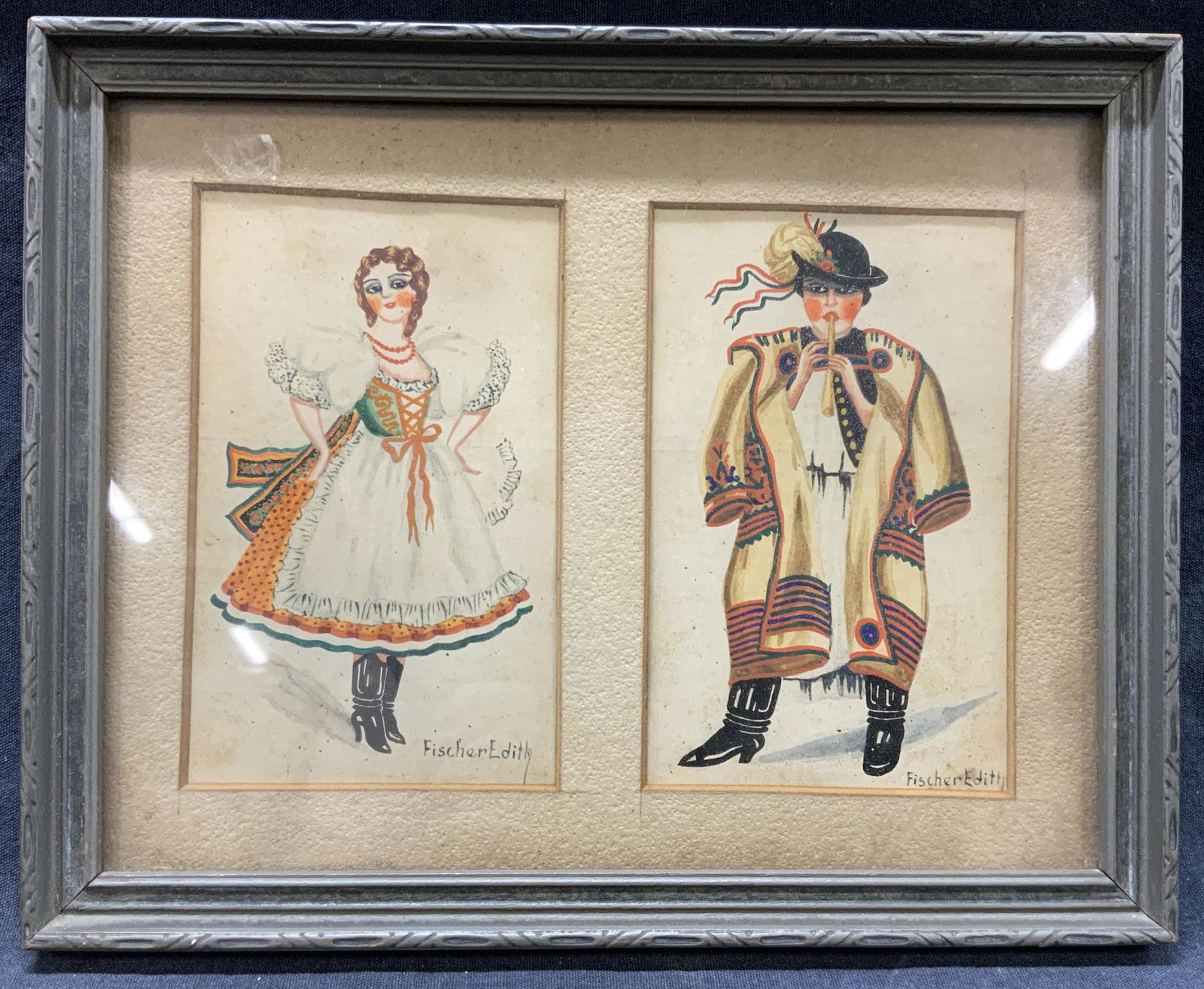 Edith Fischer Folk Art Figural Lithographs (1 of 7)