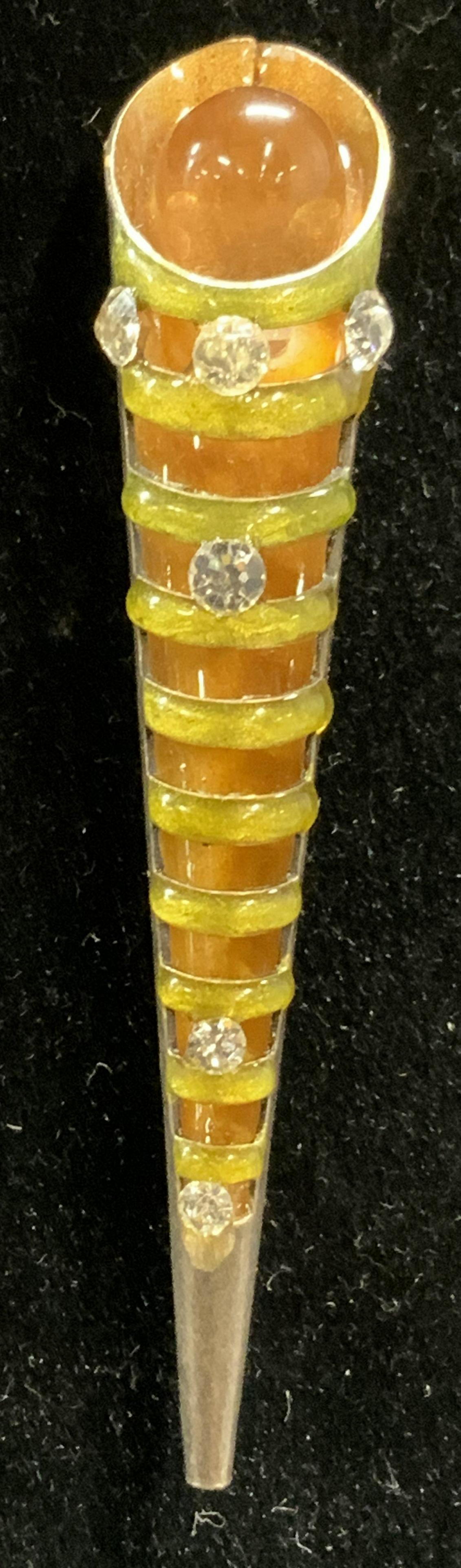 Silver Tone Enameled Crystal Brooch, Jewelry (1 of 7)