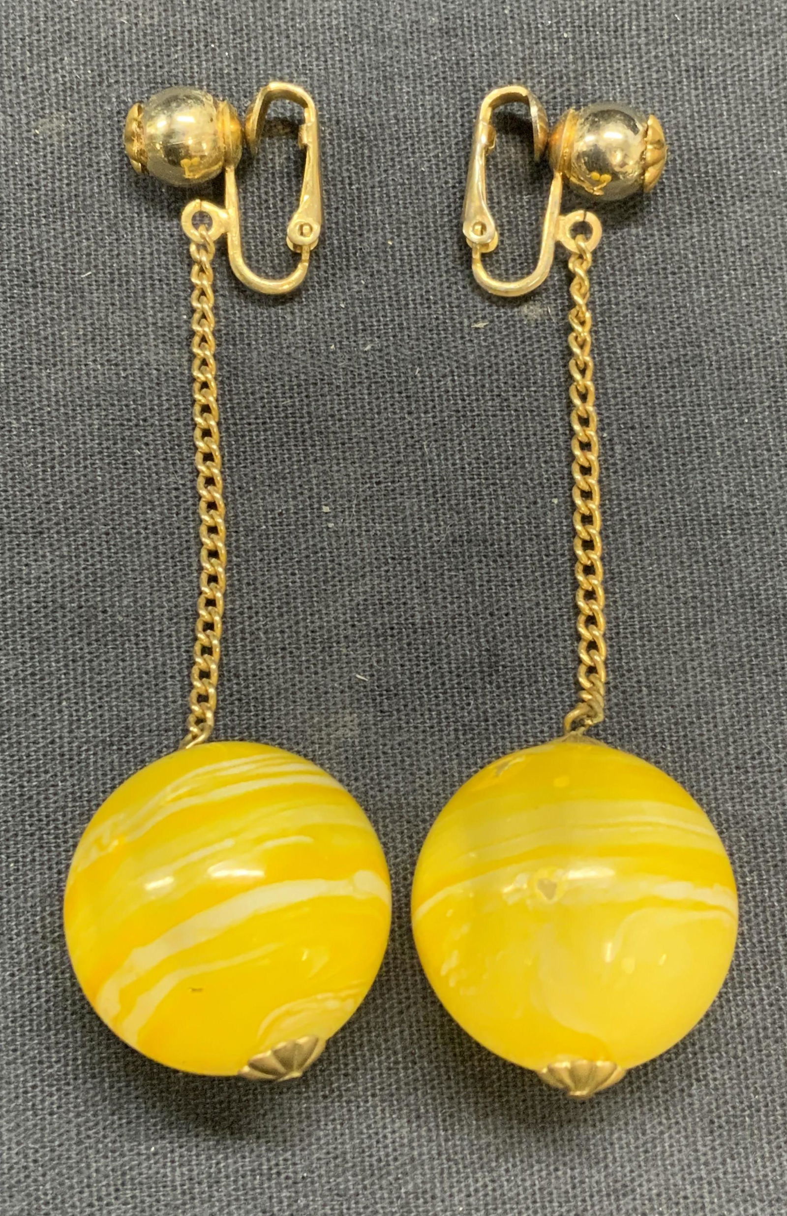 Yellow Beaded Clip On Dangle Earrings (1 of 6)