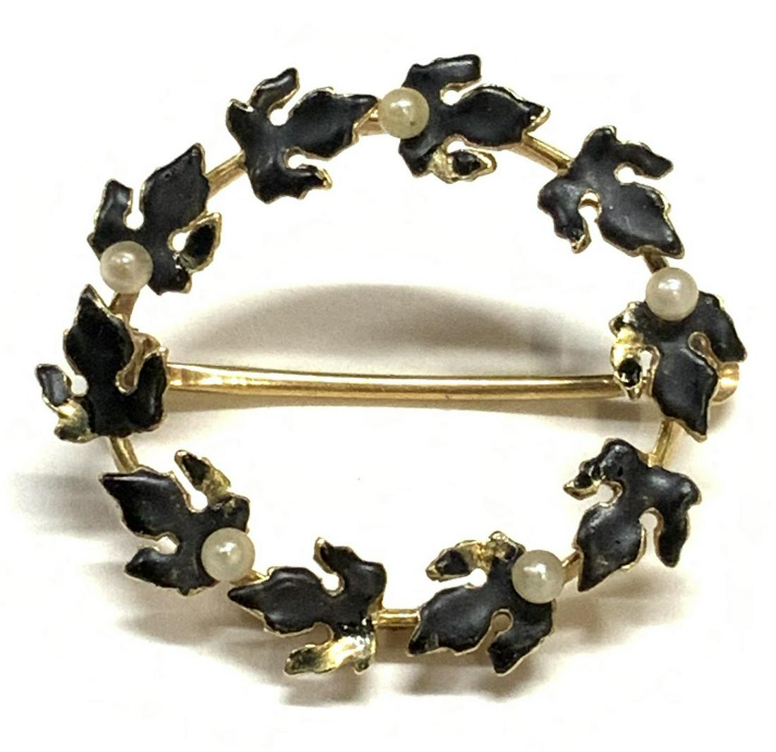 14K Gold & Seed Pearl Wreath Brooch (1 of 6)