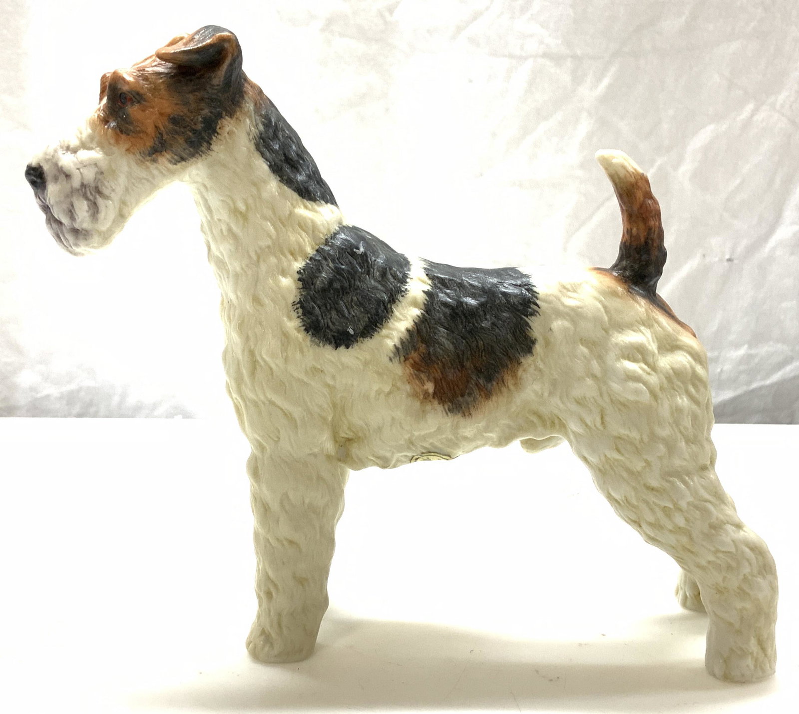 Andrea by Sadek Porcelain Fox Terrier Sculpture: Signed porcelain Fox Terrier Dog sculpture, 7 x 2 x 6 in. Sticker label reads Andrea by Sadek Made in Japan and leg read Andrea 7733 Home decor and accessories, Dog sculpture, Fox Terrier porcelain Sc