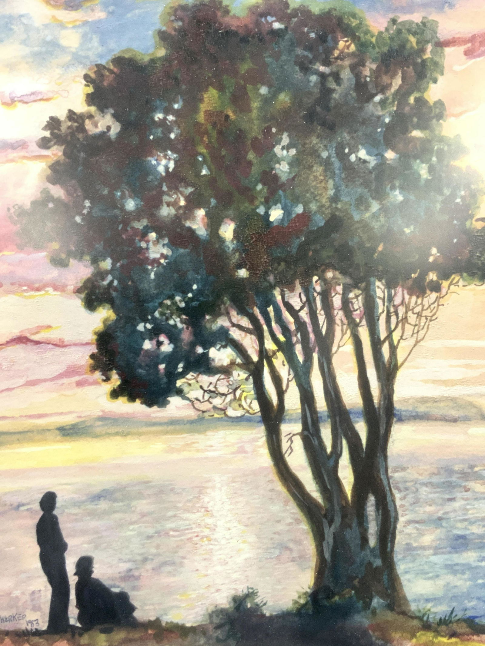 L.Sherker Signed Sunset Landscape Acrylic Painting (1 of 10)