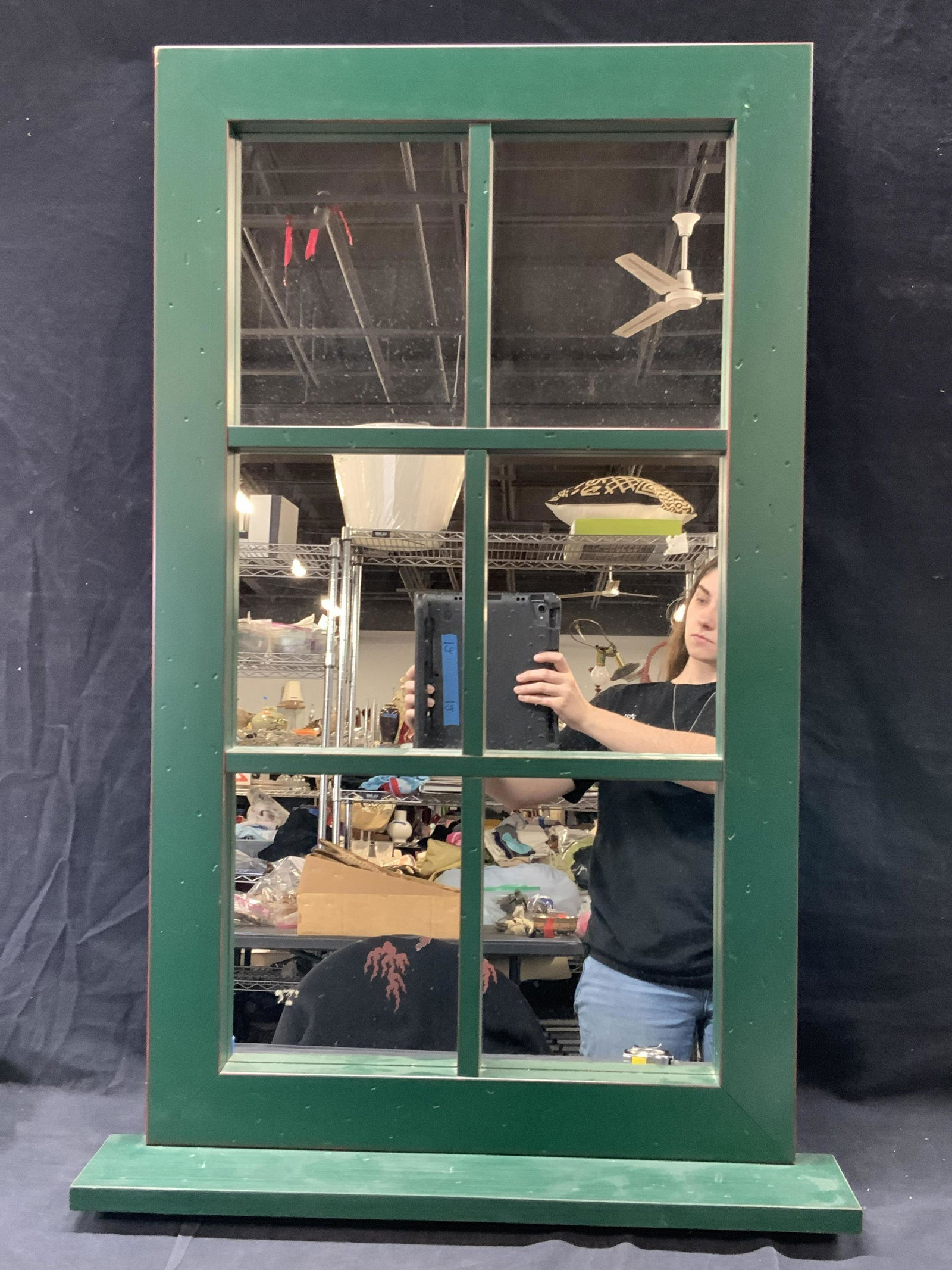 6 Pane Wooden Green Window Wall Mirror (1 of 7)