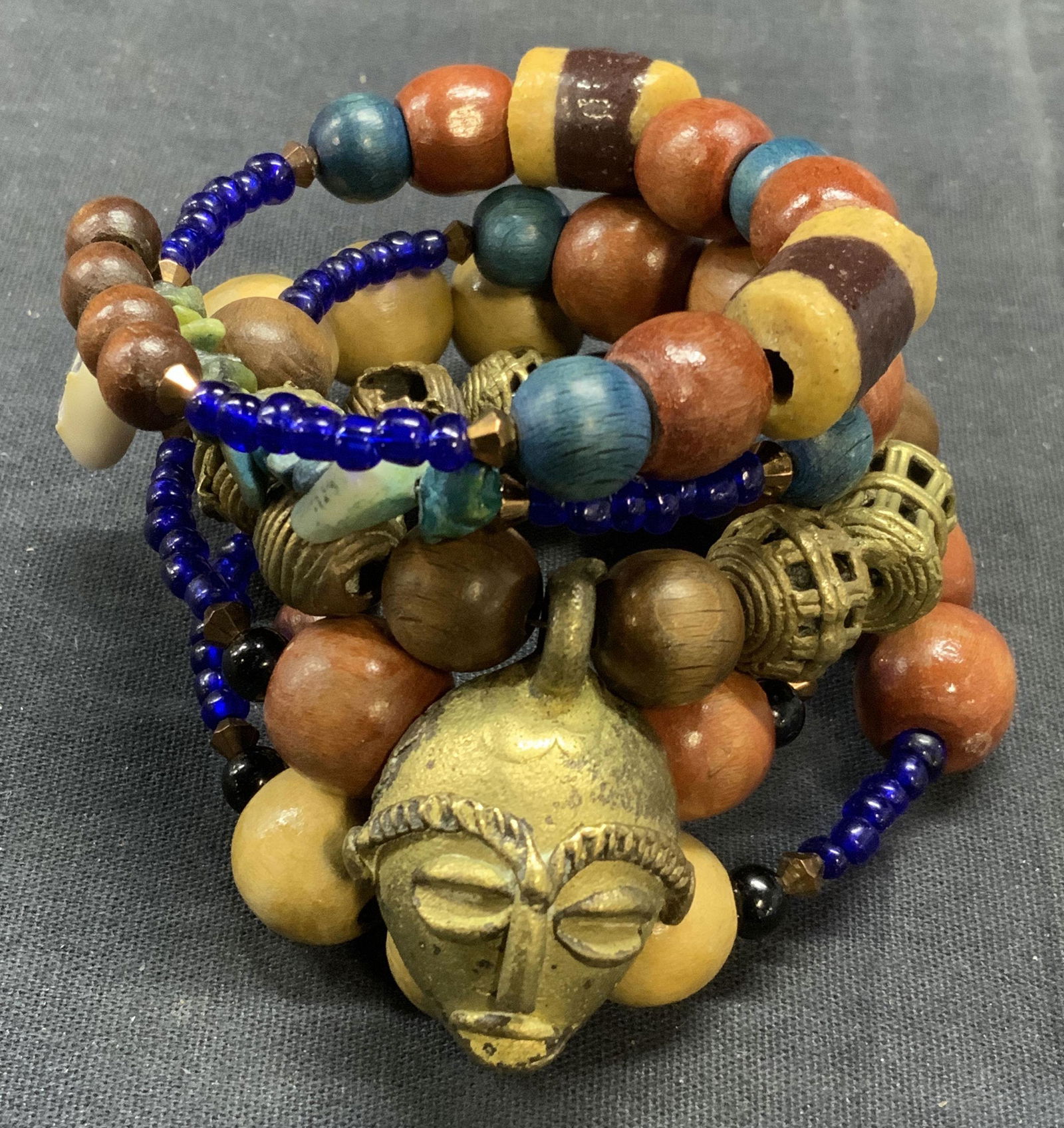 Wood & Stone Beaded Tribal Figural Wrap Bracelet (1 of 7)