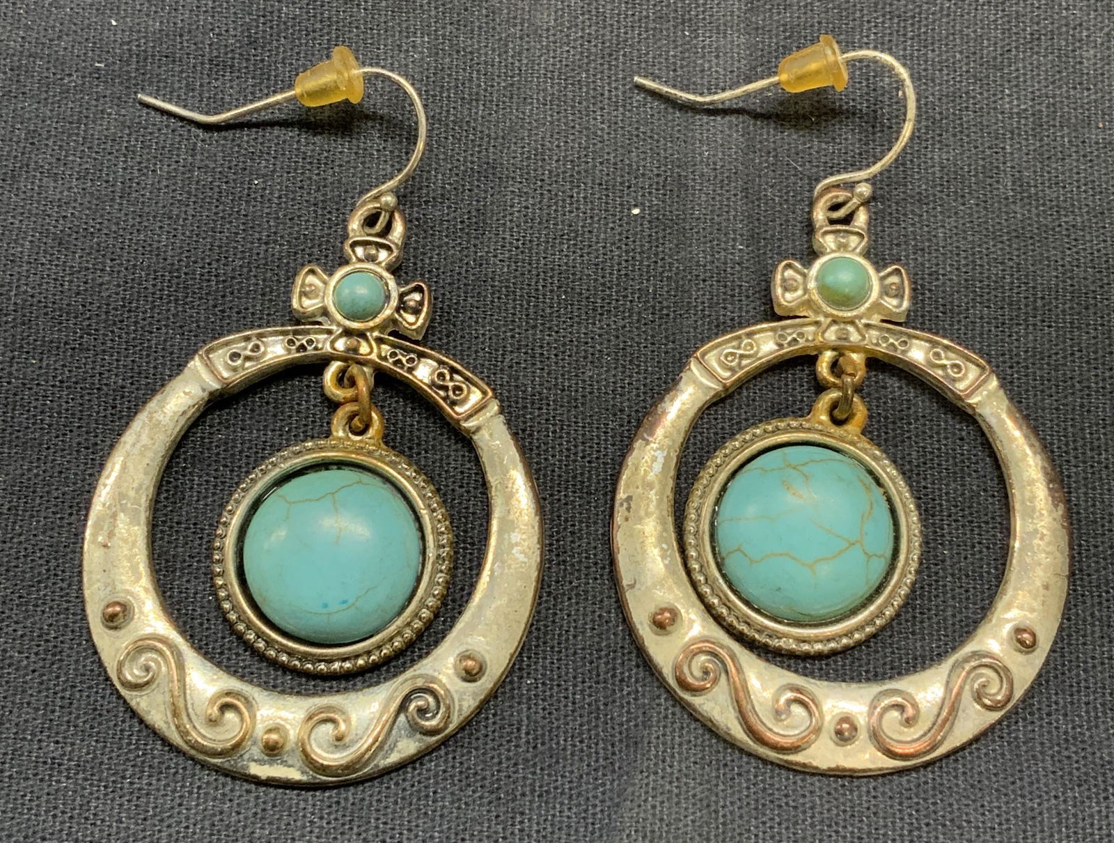 Vintage Silver Plate Turquoise Cabochon Earrings (1 of 6)