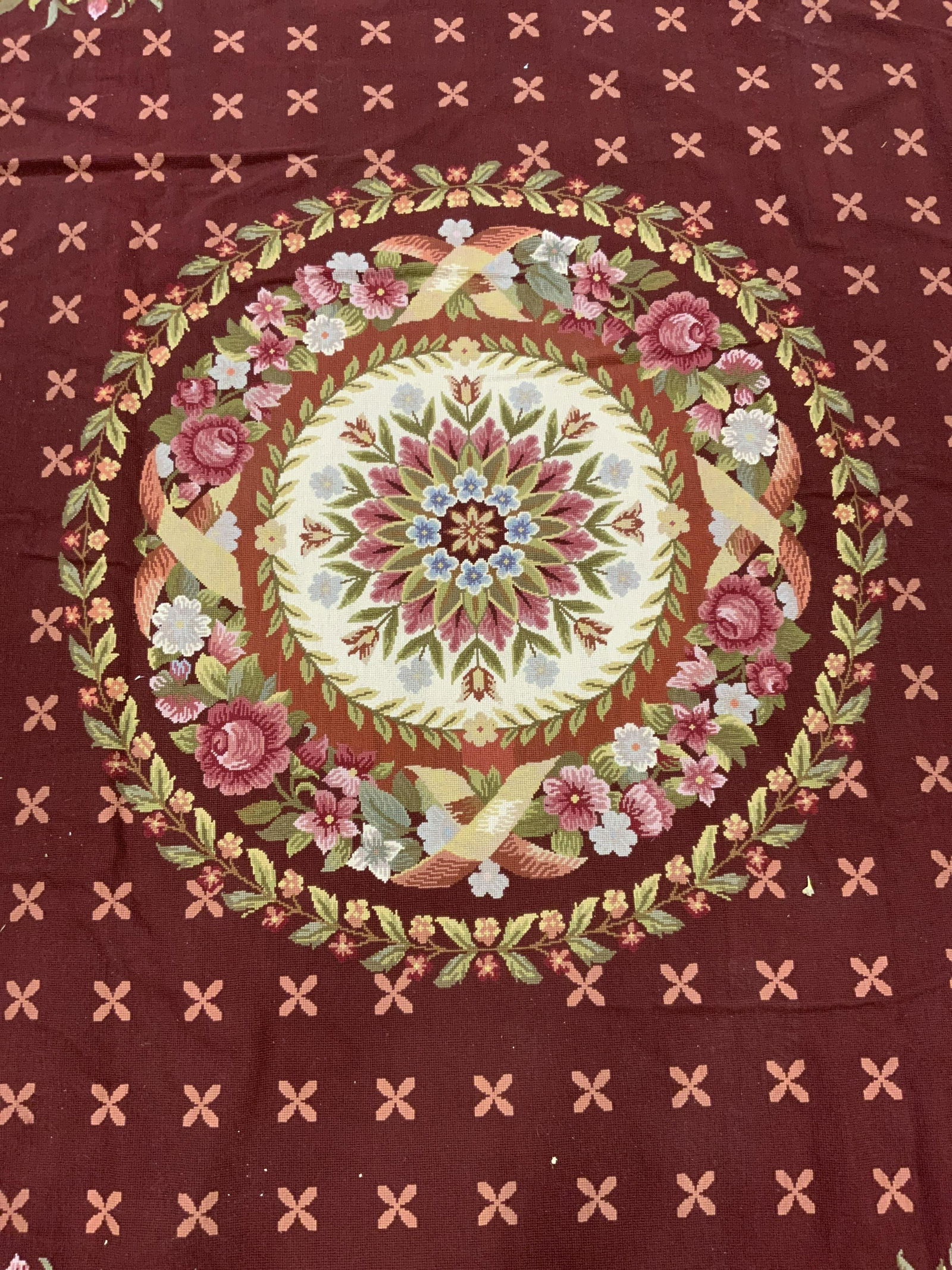 Vintage Floral Needlepoint Wool Rm Sz Area Rug (1 of 8)