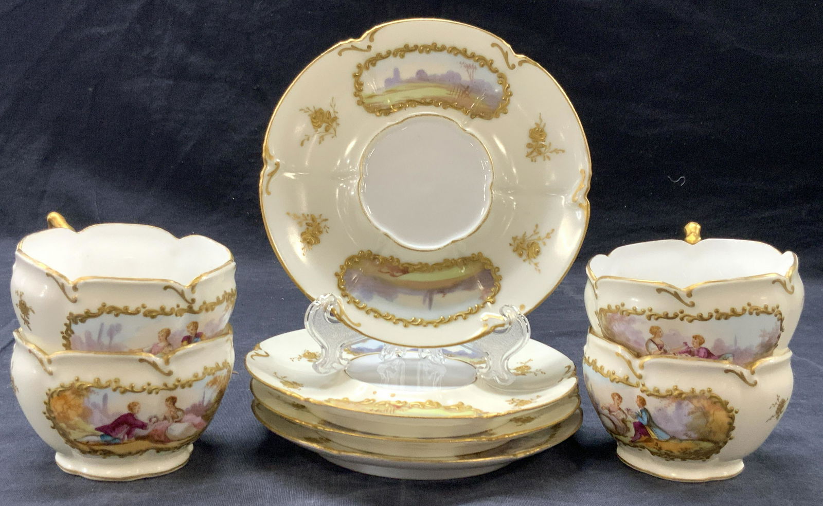 9 ANTQ Hand Painted Porcelain Dishes & Saucers (1 of 9)