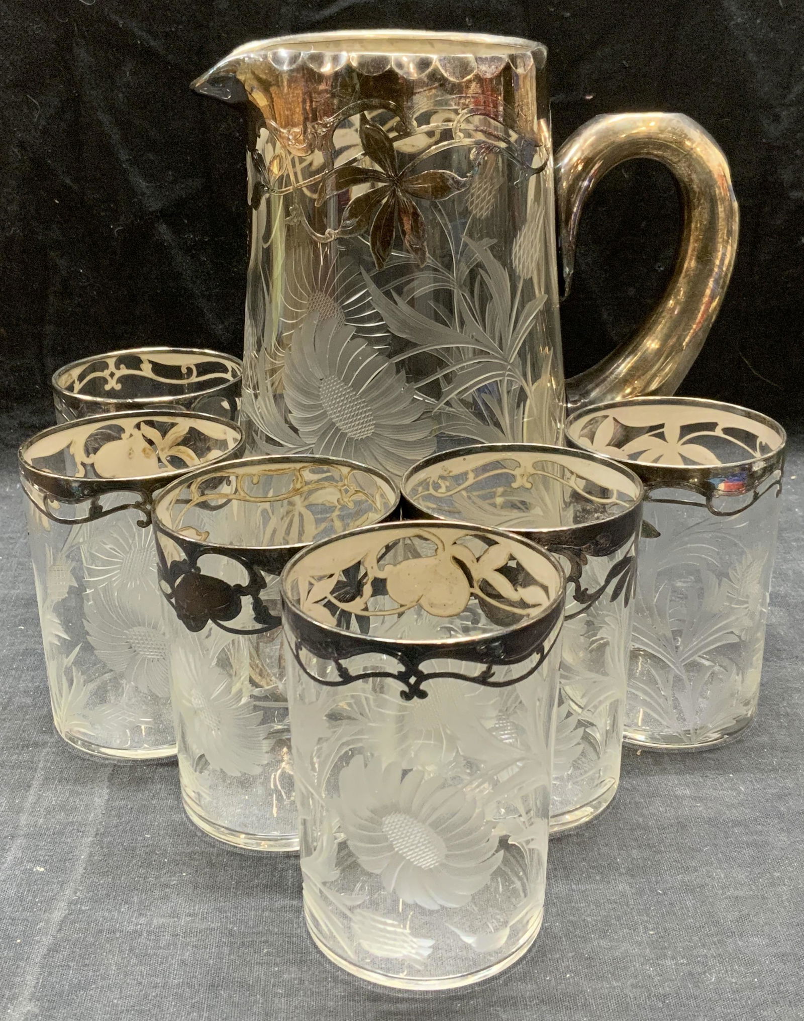Group 7 Sterling Silver Overlay Pitcher & Glasses (1 of 11)