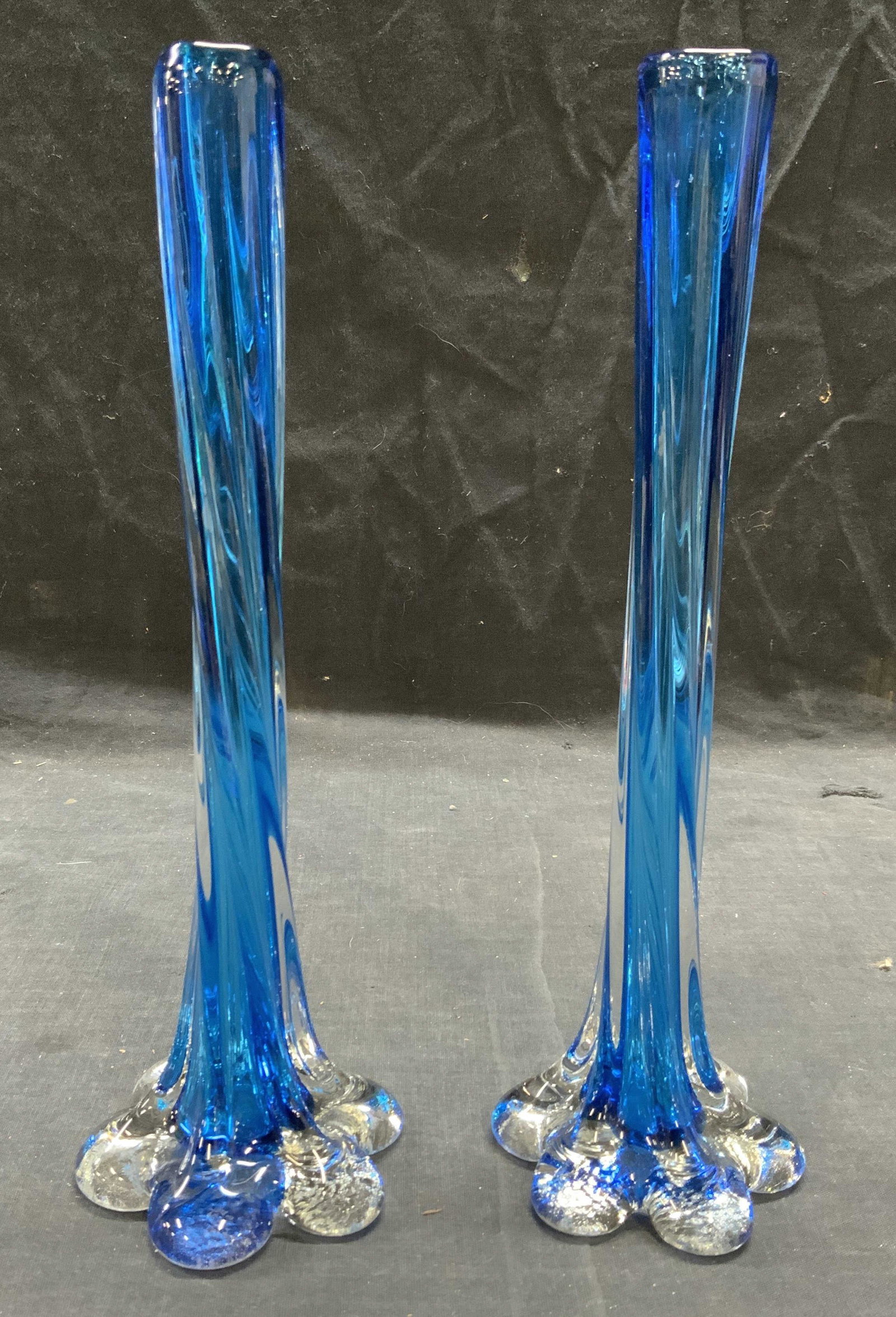 Vintage Pair Handblown Blue Art Glass Vases (1 of 8)