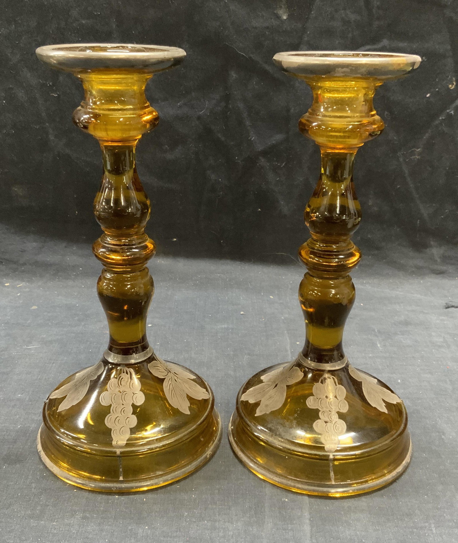 2 Sterling Silver Painted Amber Glass Candlesticks (1 of 8)