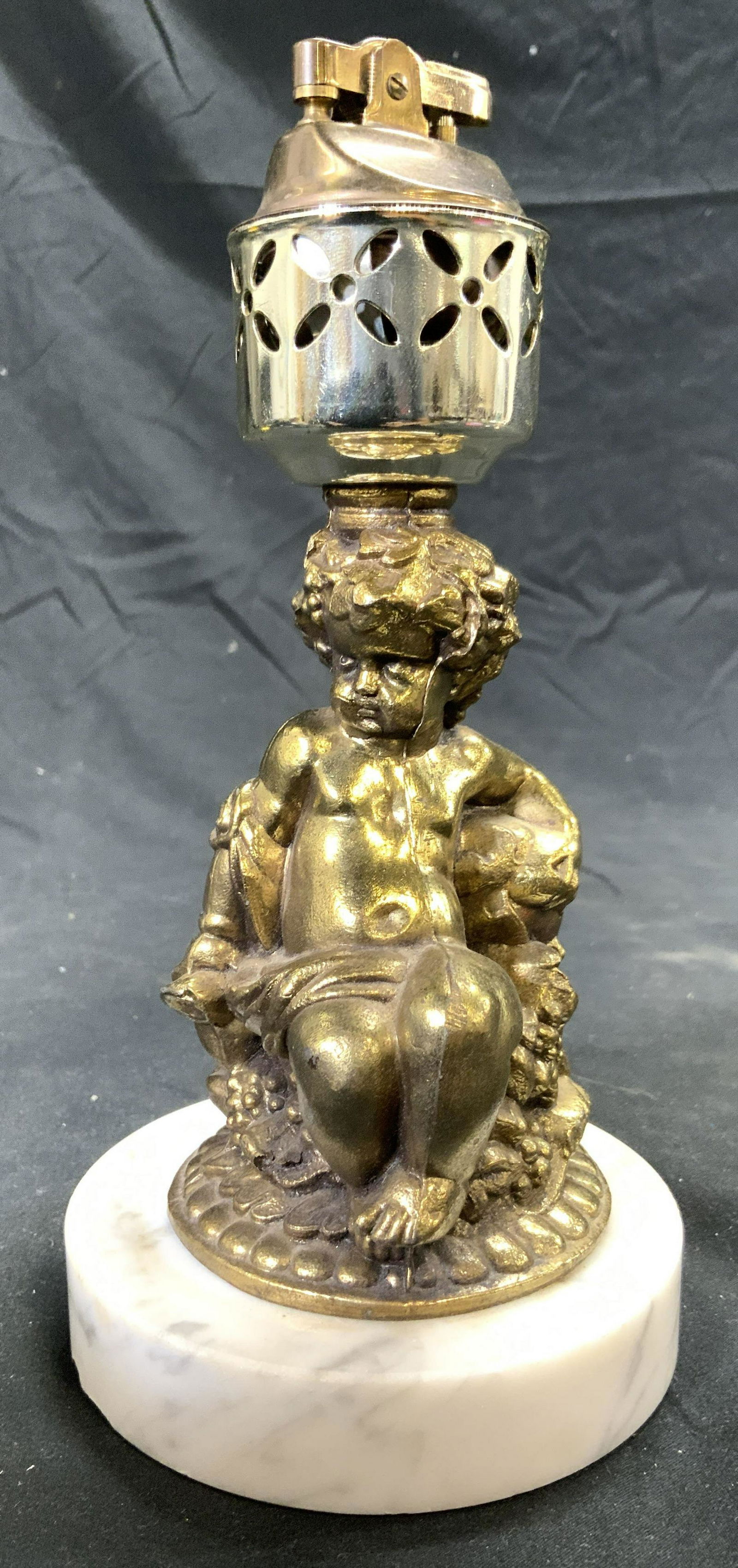 Vintage Brass Italian Cherub Lighter W Marble Base (1 of 8)