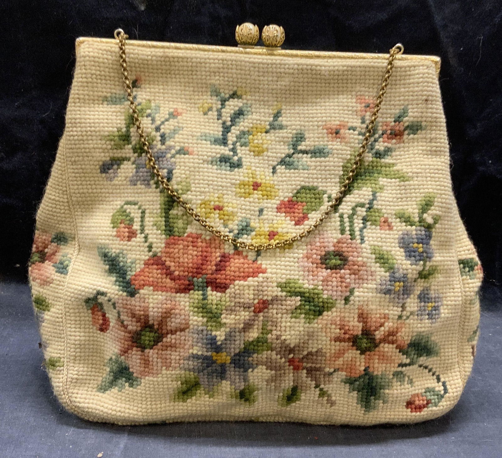 Vintage CHRISTINE Needlepoint Floral Handbag (1 of 7)