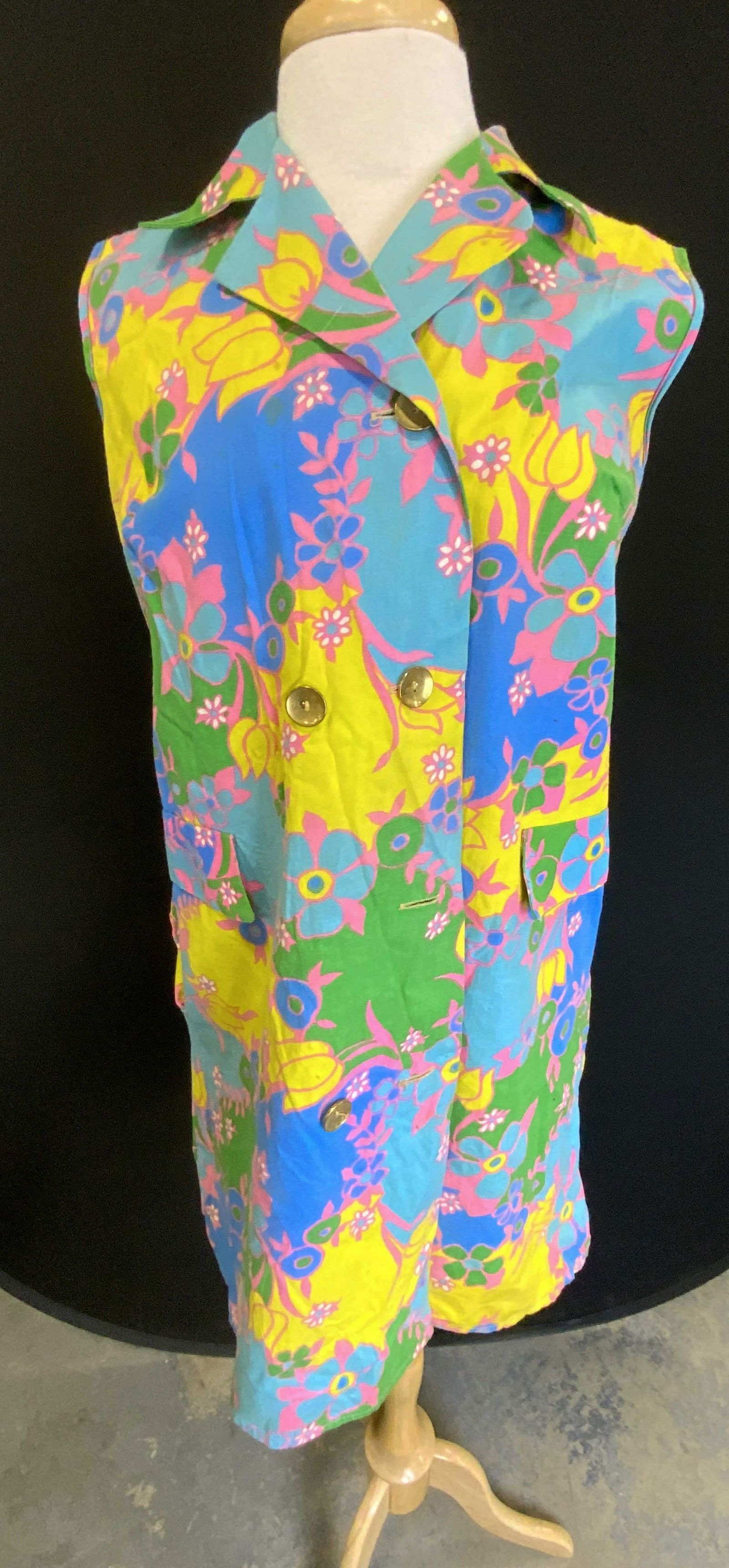 Vintage Sleeveless Floral Print Shirt Dress (1 of 6)